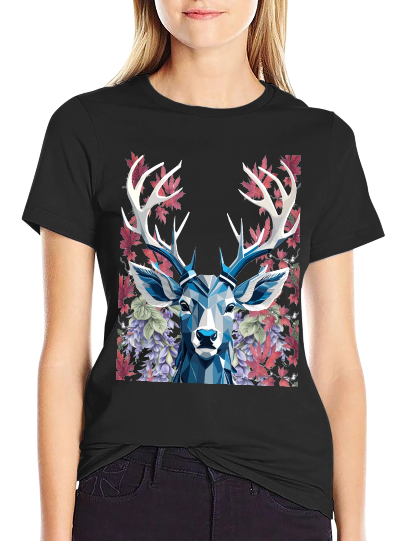 Geometric Deer Floral Graphic T-Shirt