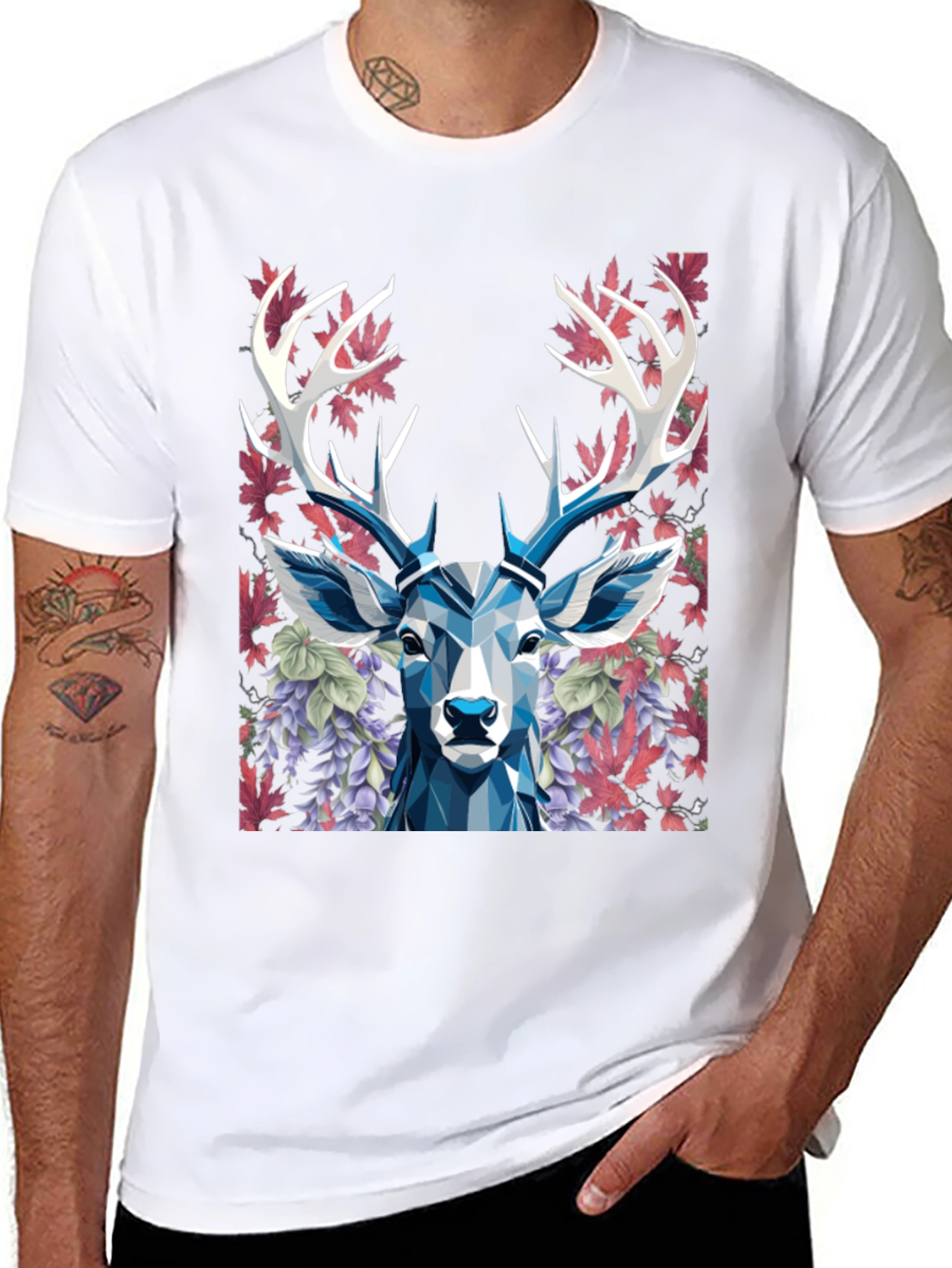 Geometric Deer Floral Graphic T-Shirt