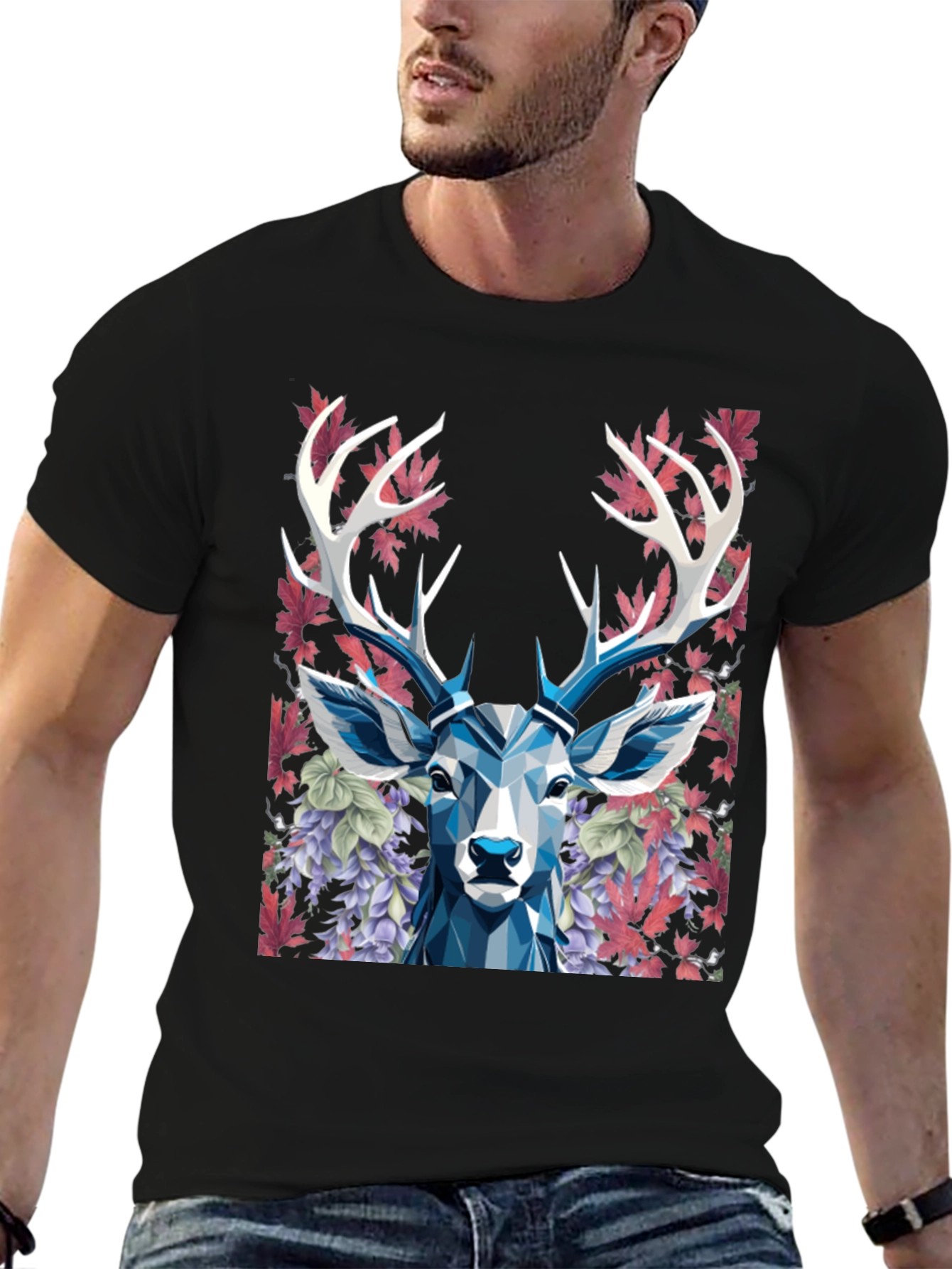 Geometric Deer Floral Graphic T-Shirt