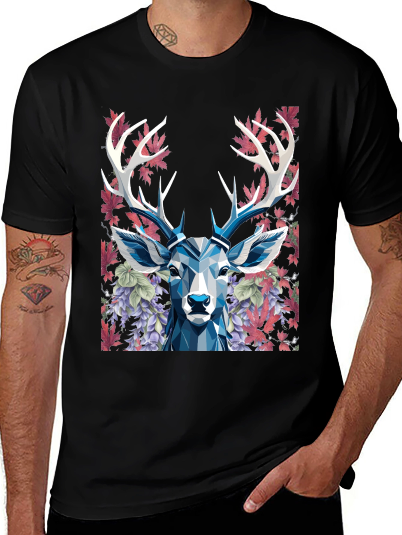Geometric Deer Floral Graphic T-Shirt