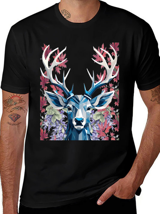 Geometric Deer Floral Graphic T-Shirt