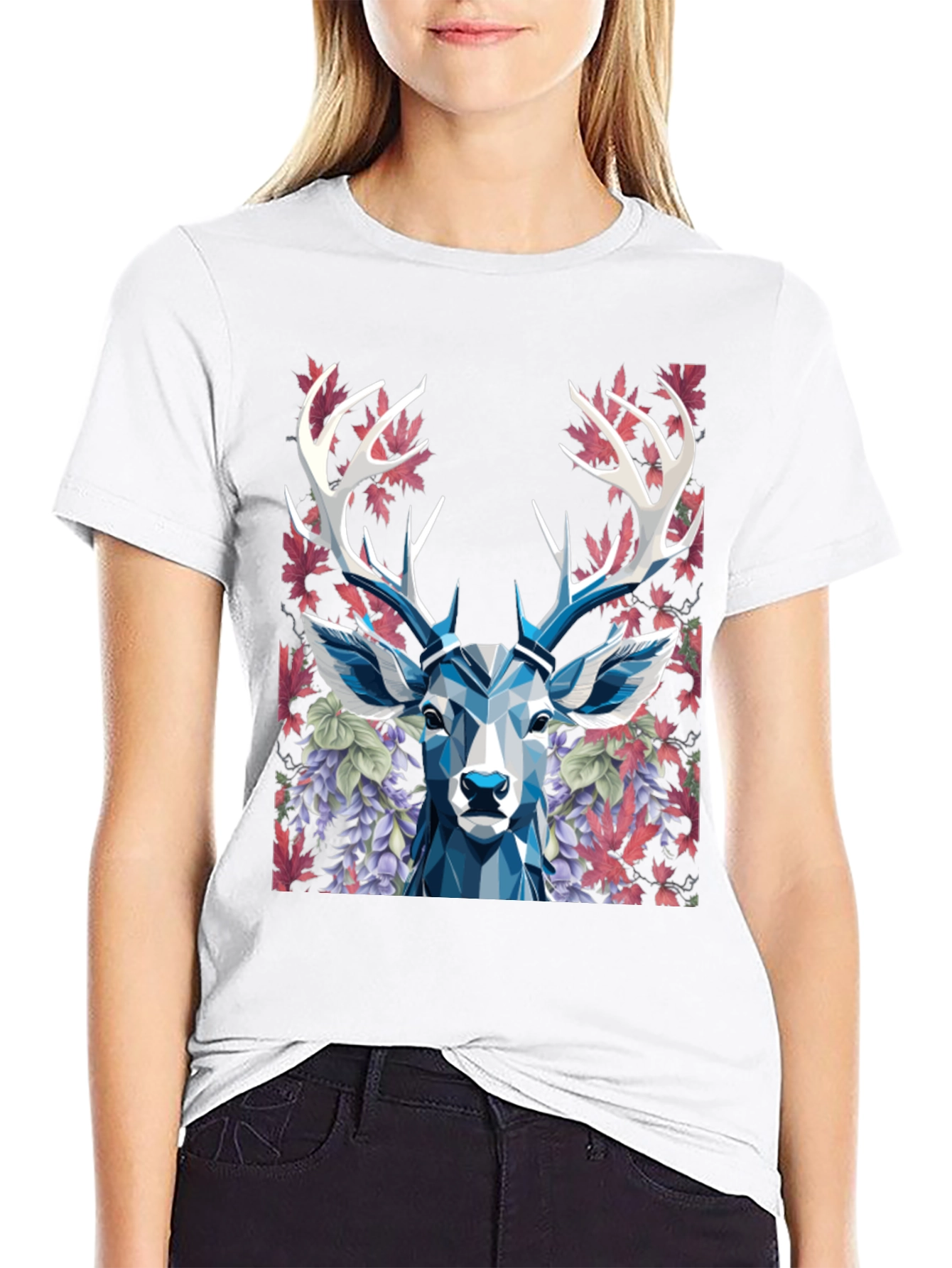 Geometric Deer Floral Graphic T-Shirt