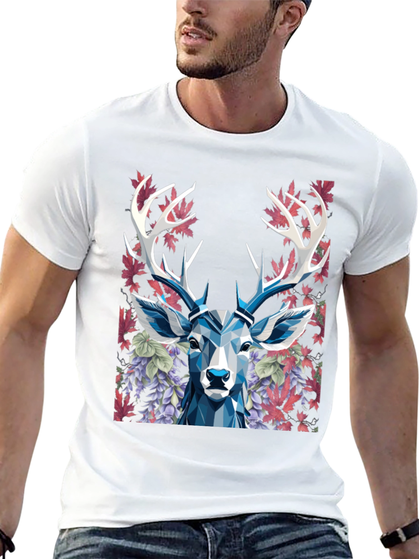 Geometric Deer Floral Graphic T-Shirt