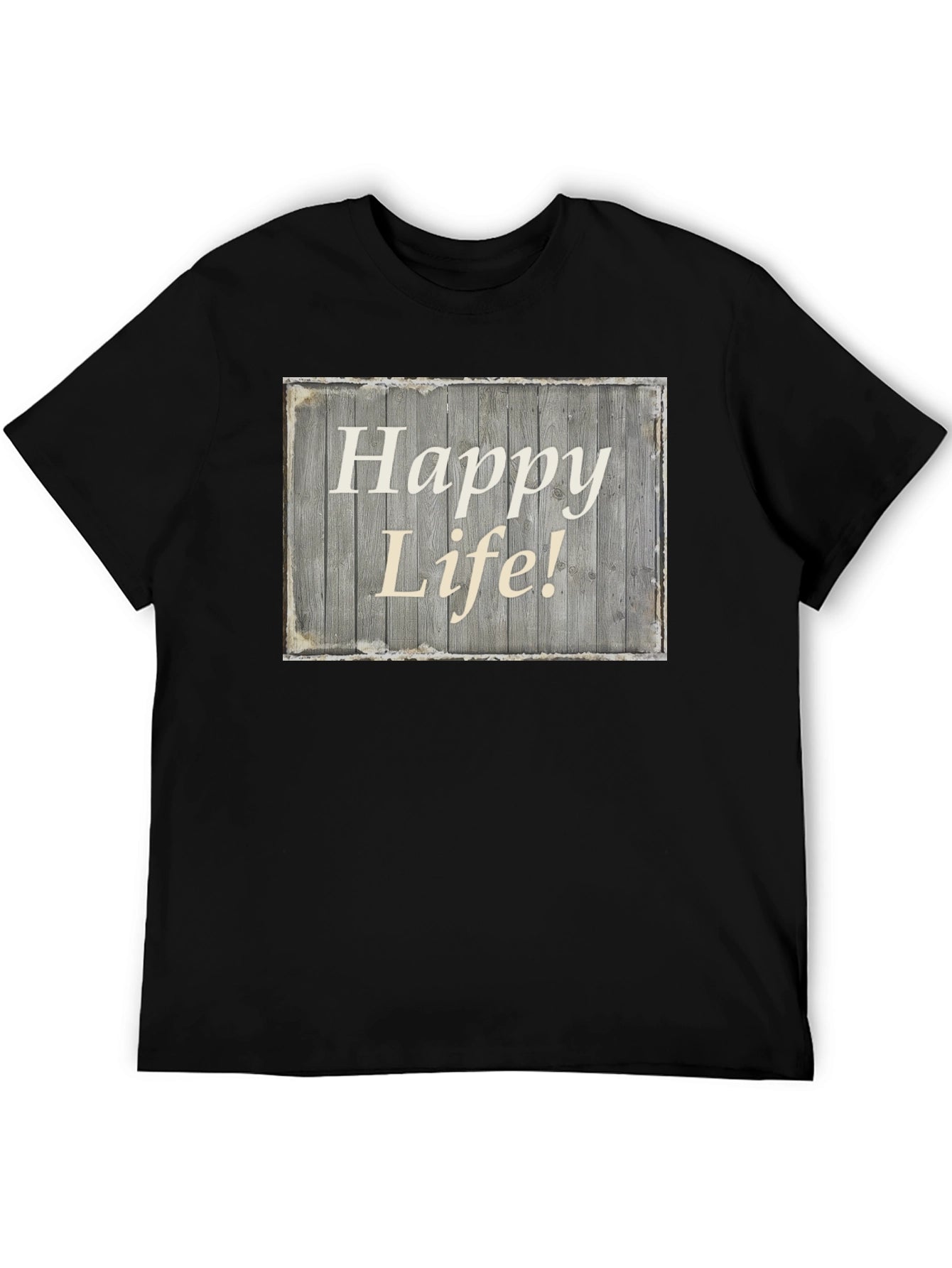 Happy Life Graphic Tee - Black Crew Neck T-Shirt