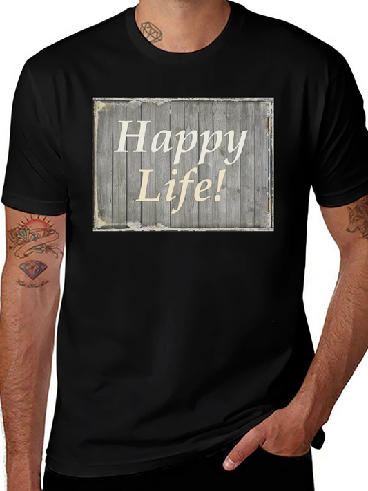 Happy Life Graphic Tee - Black Crew Neck T-Shirt