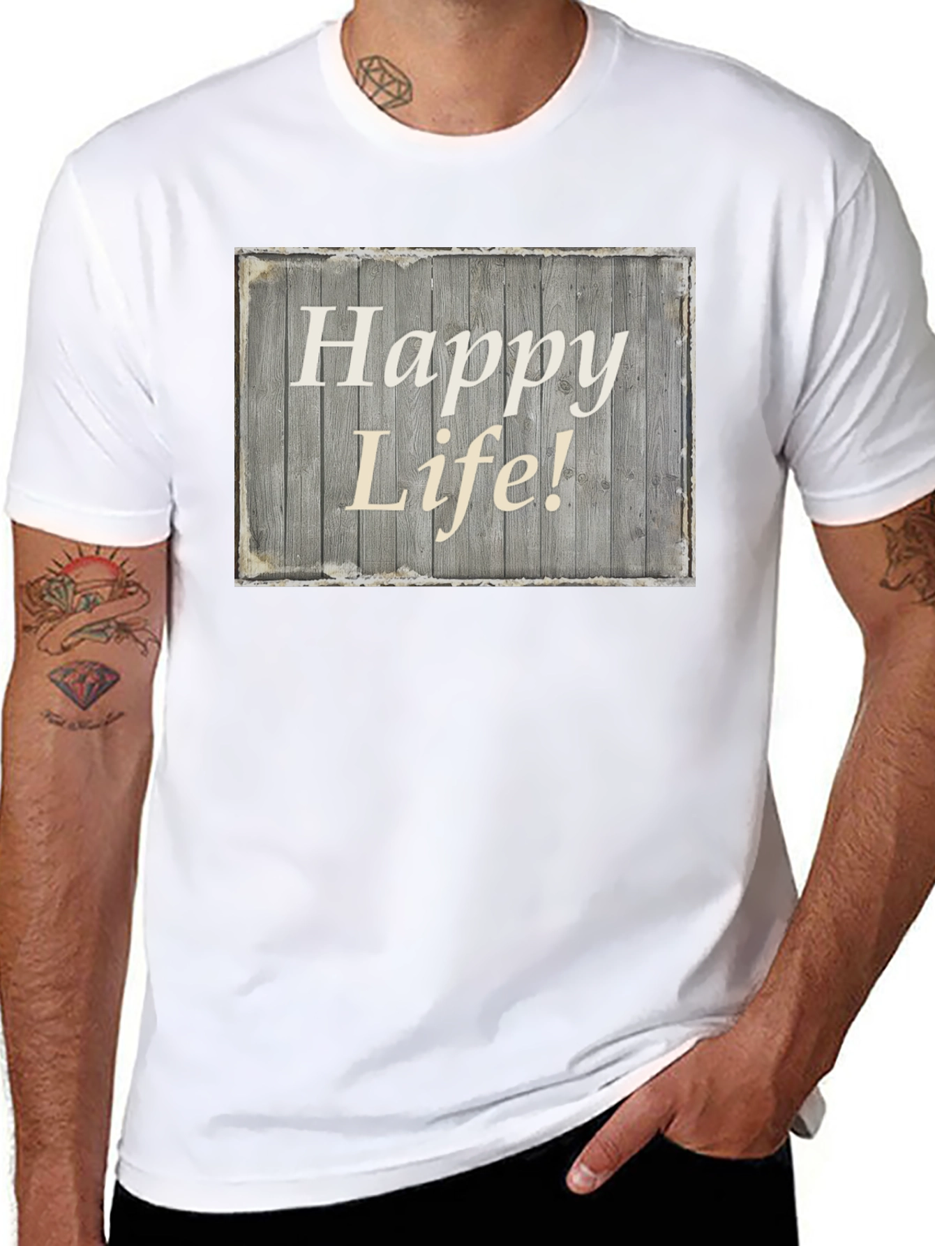 Happy Life Graphic Tee - Black Crew Neck T-Shirt