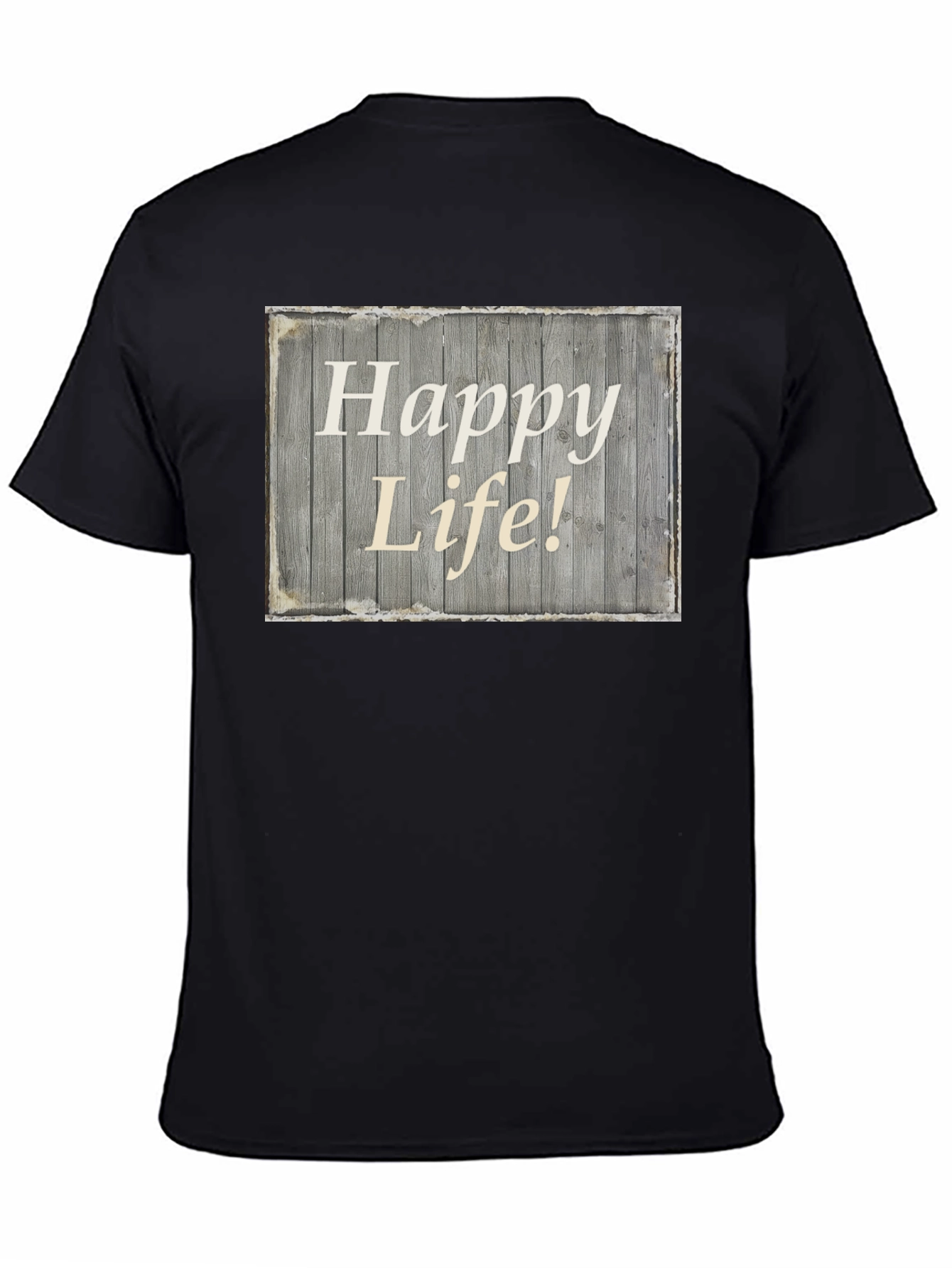 Happy Life Graphic Tee - Black Crew Neck T-Shirt