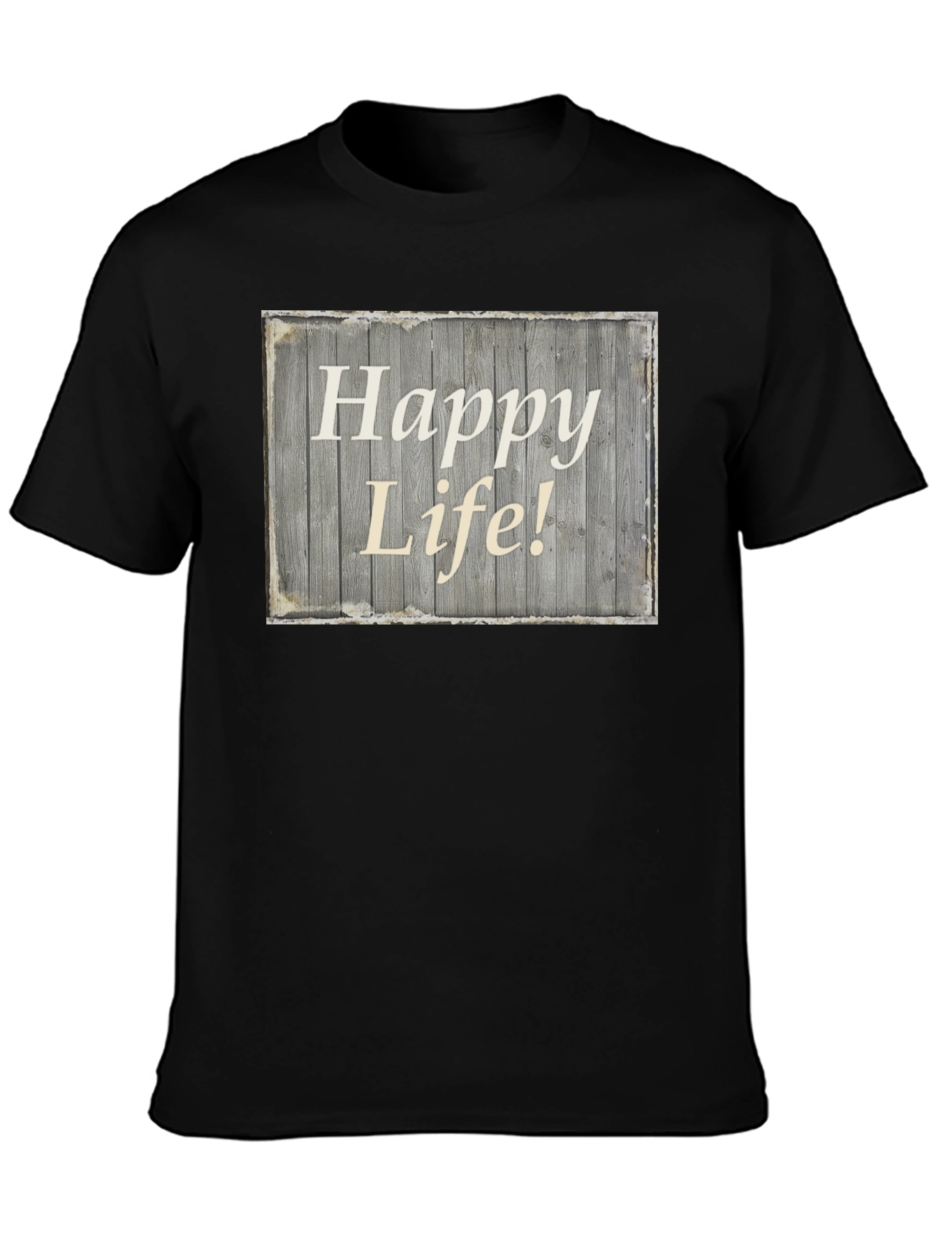Happy Life Graphic Tee - Black Crew Neck T-Shirt