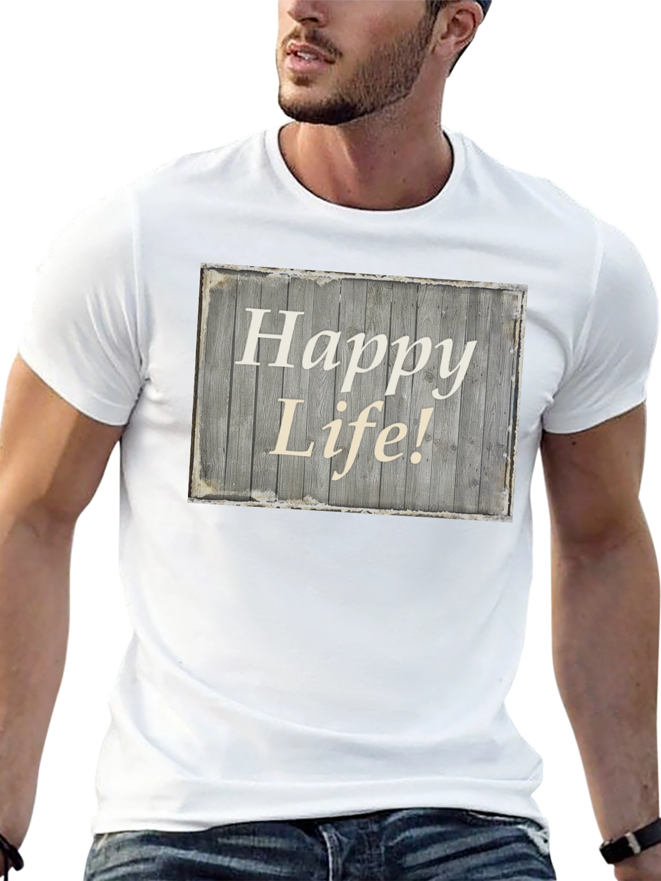 Happy Life Graphic Tee - Black Crew Neck T-Shirt