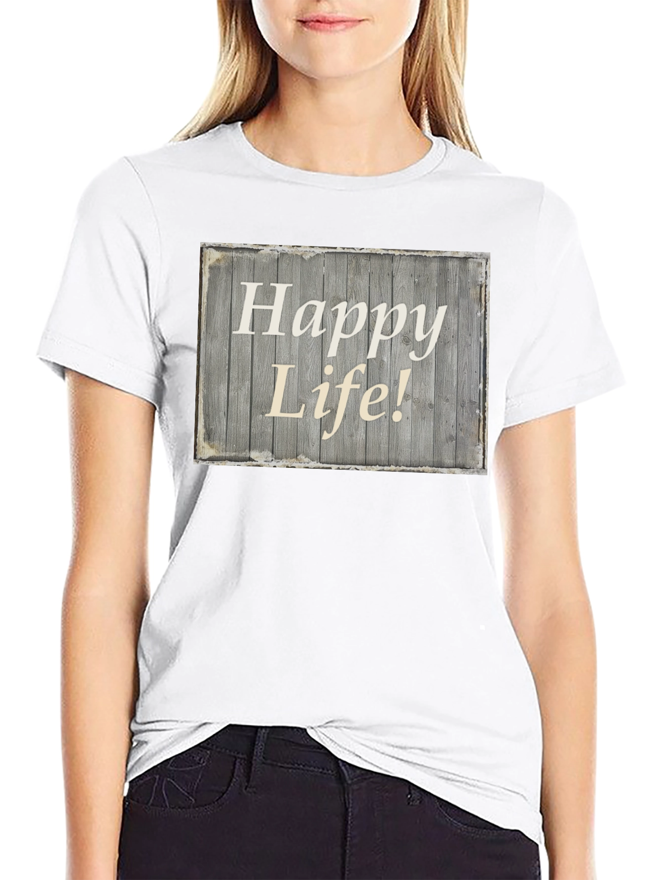 Happy Life Graphic Tee - Black Crew Neck T-Shirt