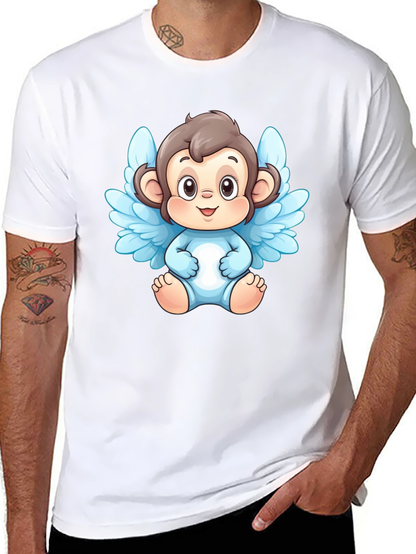 Angel Monkey Graphic T-Shirt - Black Cotton Tee