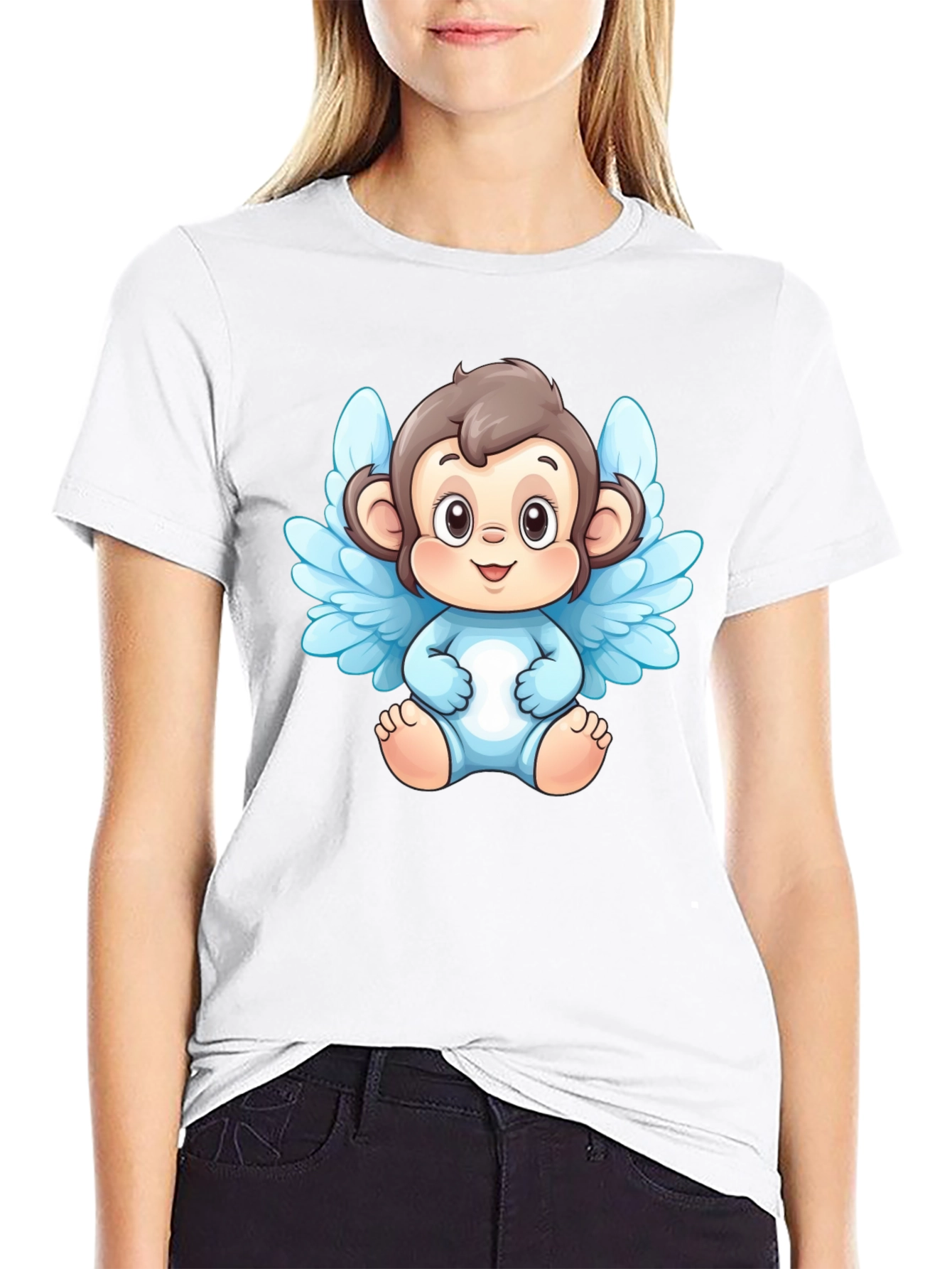 Angel Monkey Graphic T-Shirt - Black Cotton Tee