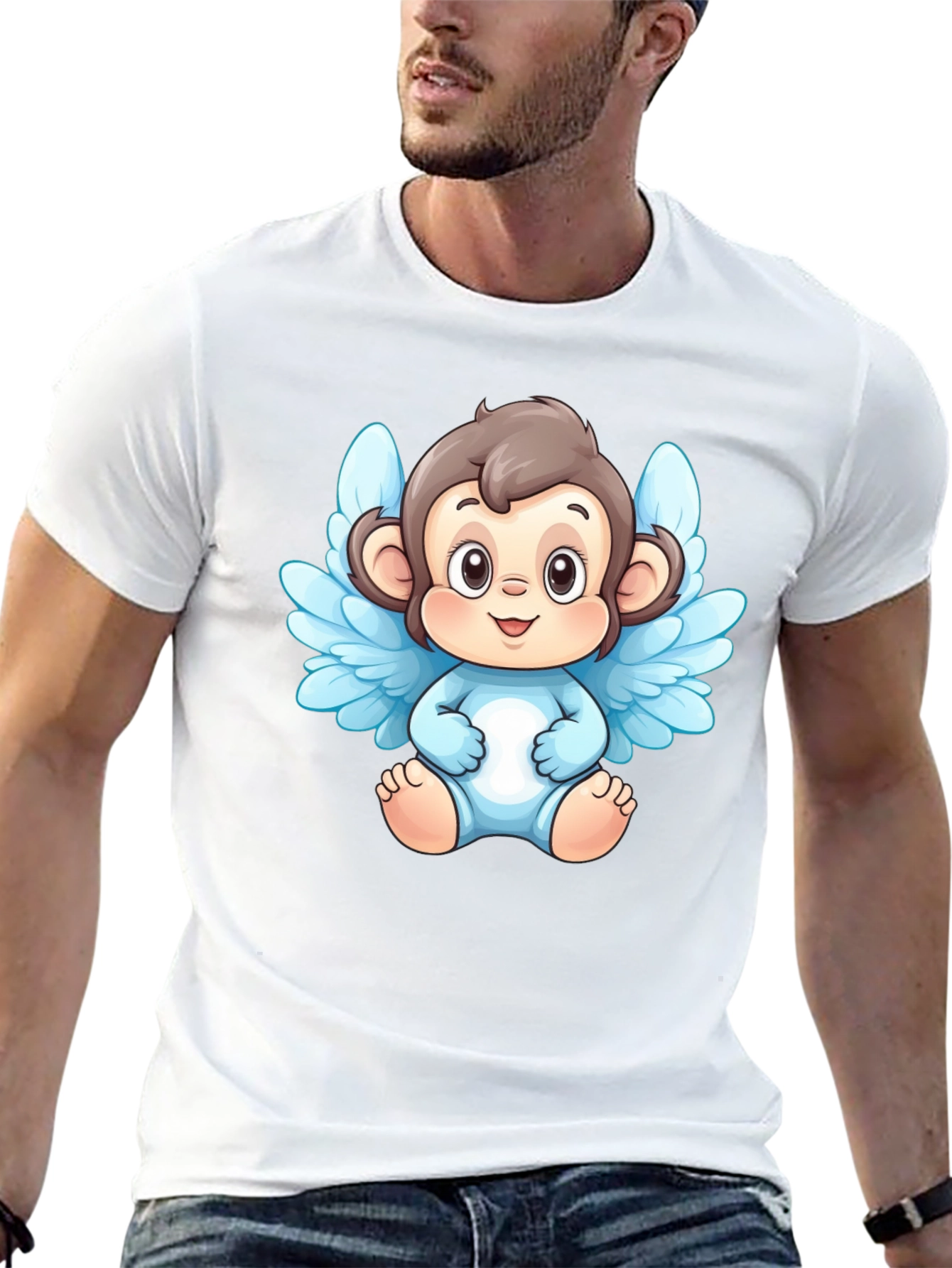 Angel Monkey Graphic T-Shirt - Black Cotton Tee