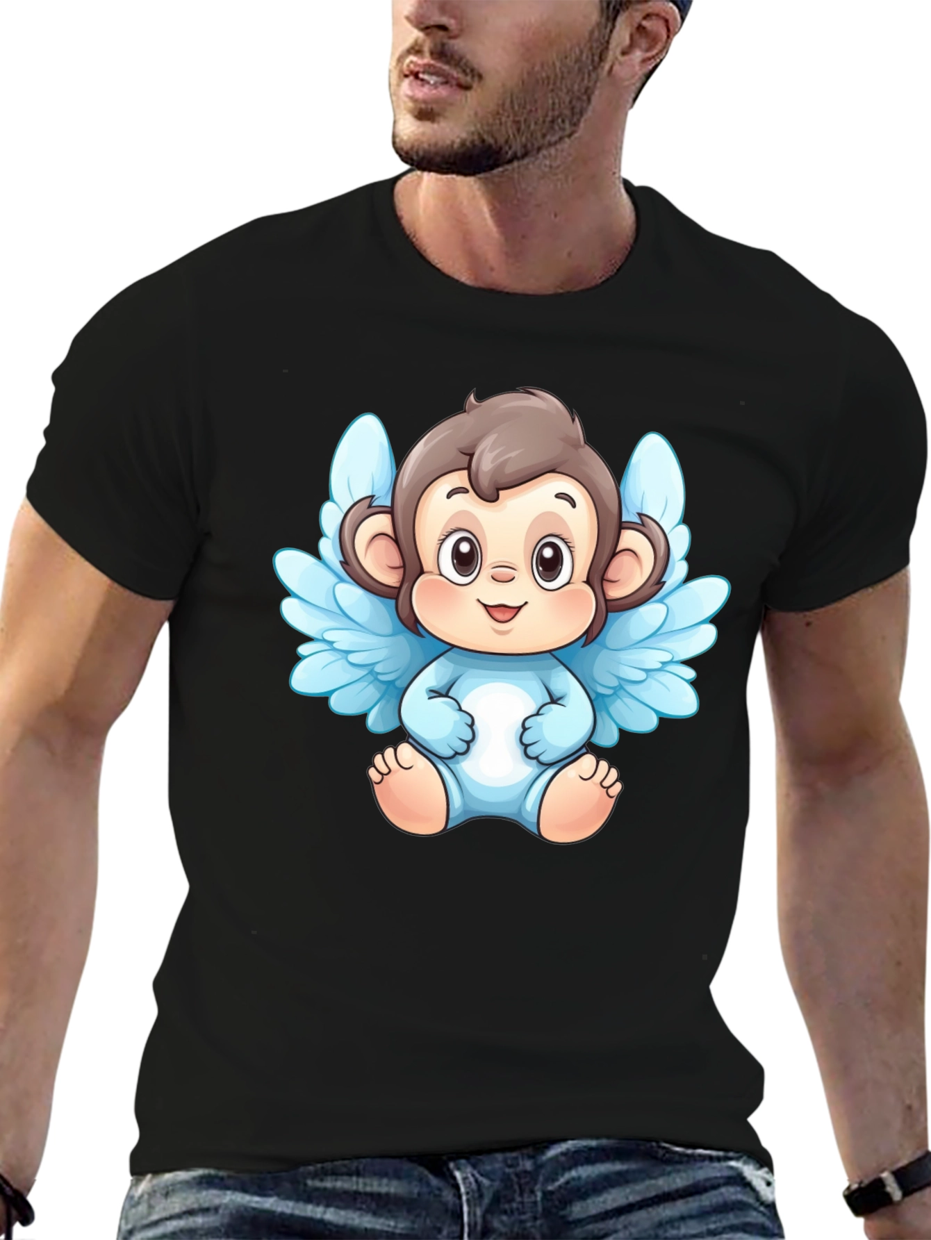 Angel Monkey Graphic T-Shirt - Black Cotton Tee