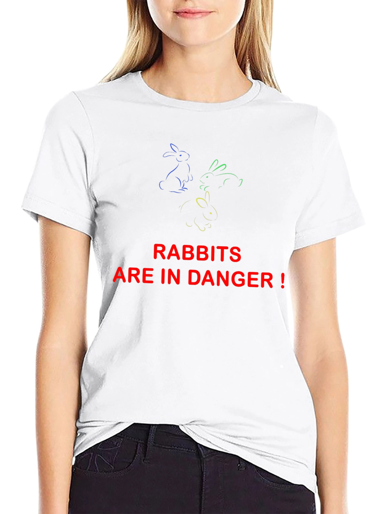 Rabbits in Danger Graphic Tee - Black Cotton