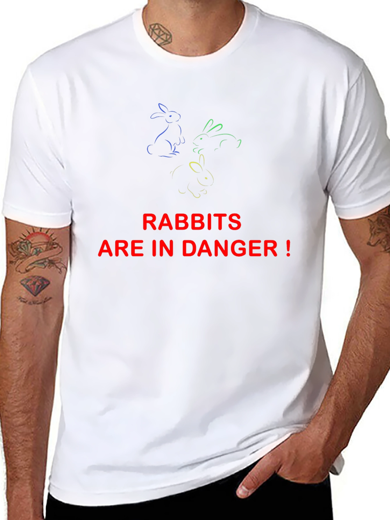 Rabbits in Danger Graphic Tee - Black Cotton