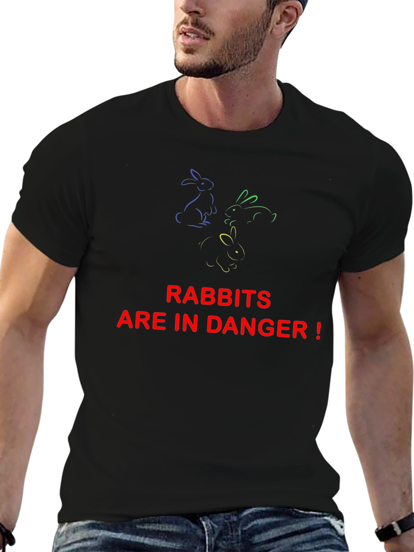 Rabbits in Danger Graphic Tee - Black Cotton