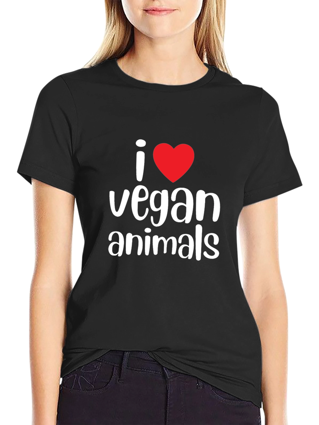 I Heart Vegan Animals Graphic Tee - Black Cotton