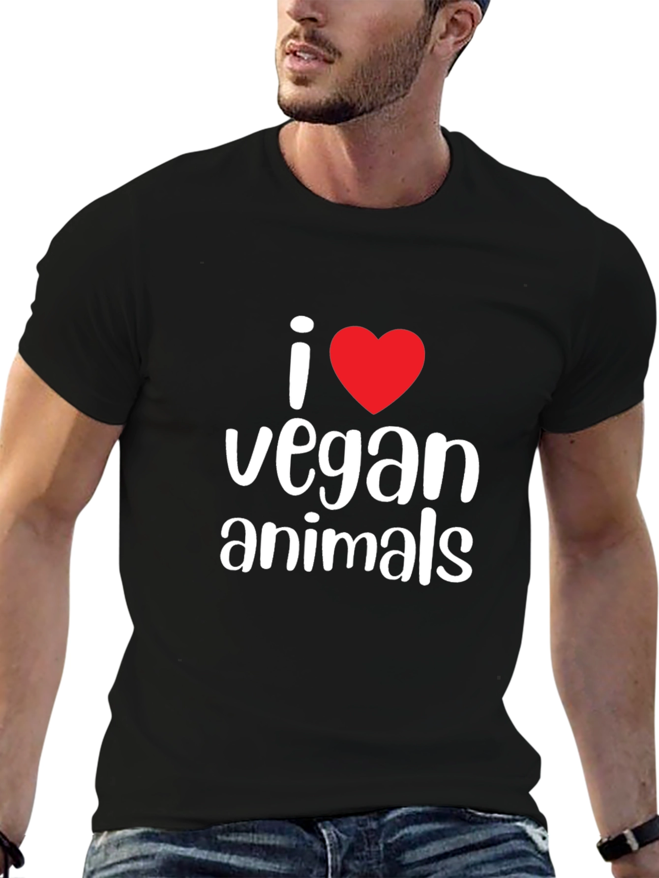 I Heart Vegan Animals Graphic Tee - Black Cotton