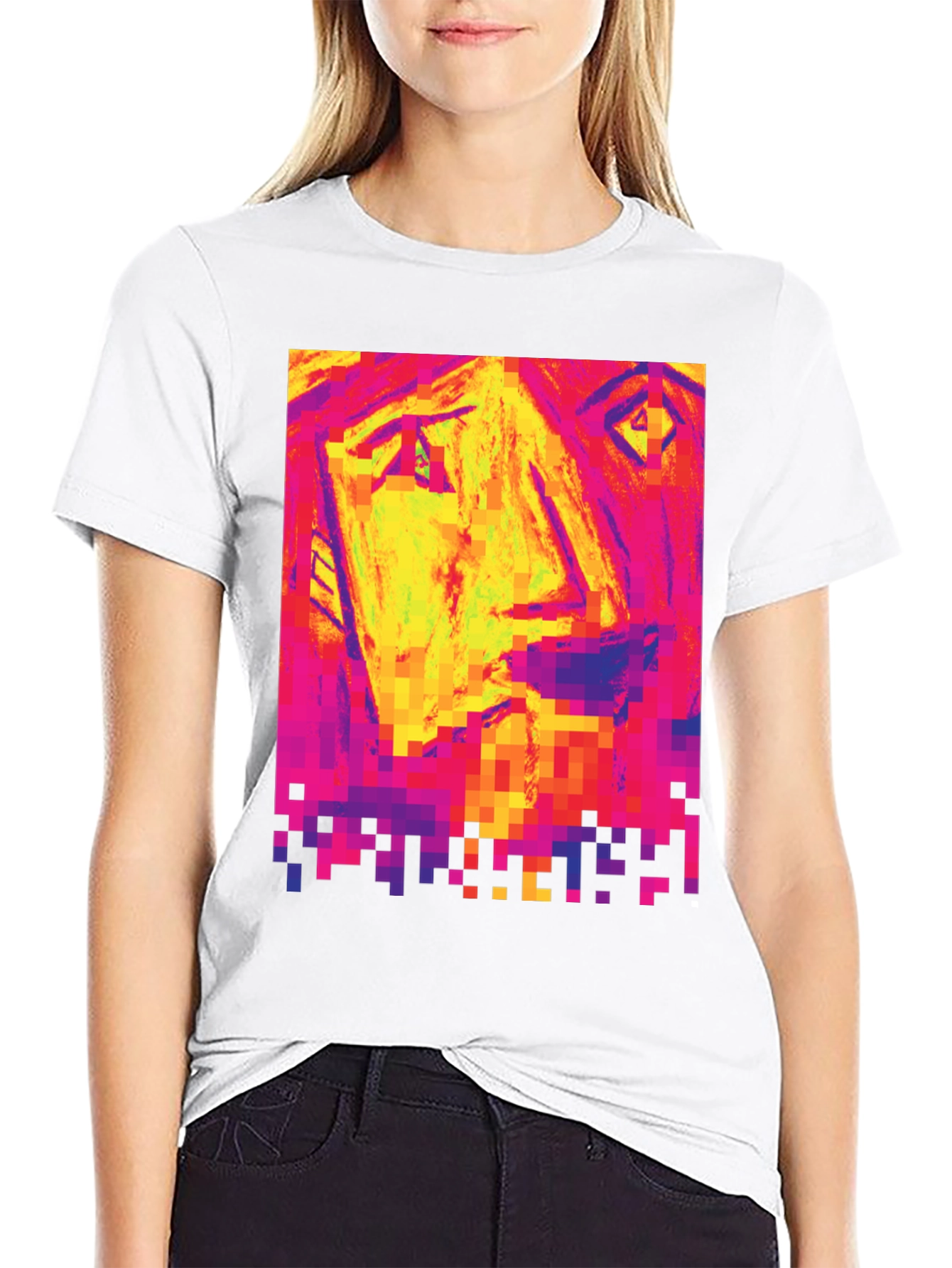 Pixelated Face Graphic Black T-Shirt