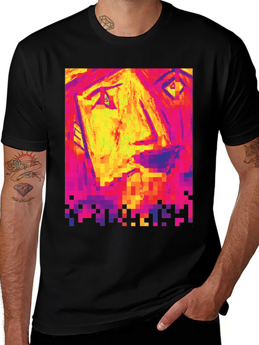 Pixelated Face Graphic Black T-Shirt