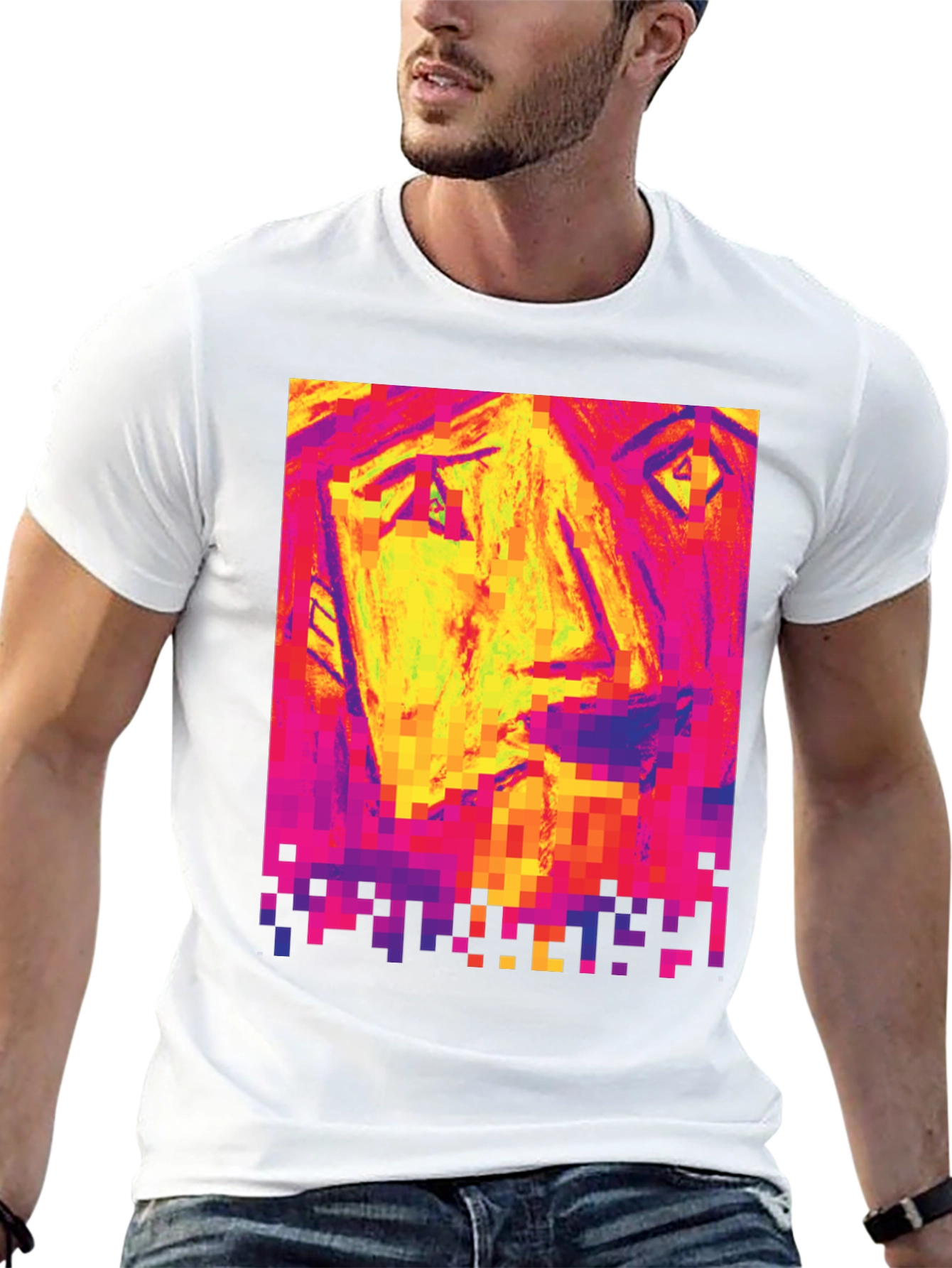 Pixelated Face Graphic Black T-Shirt
