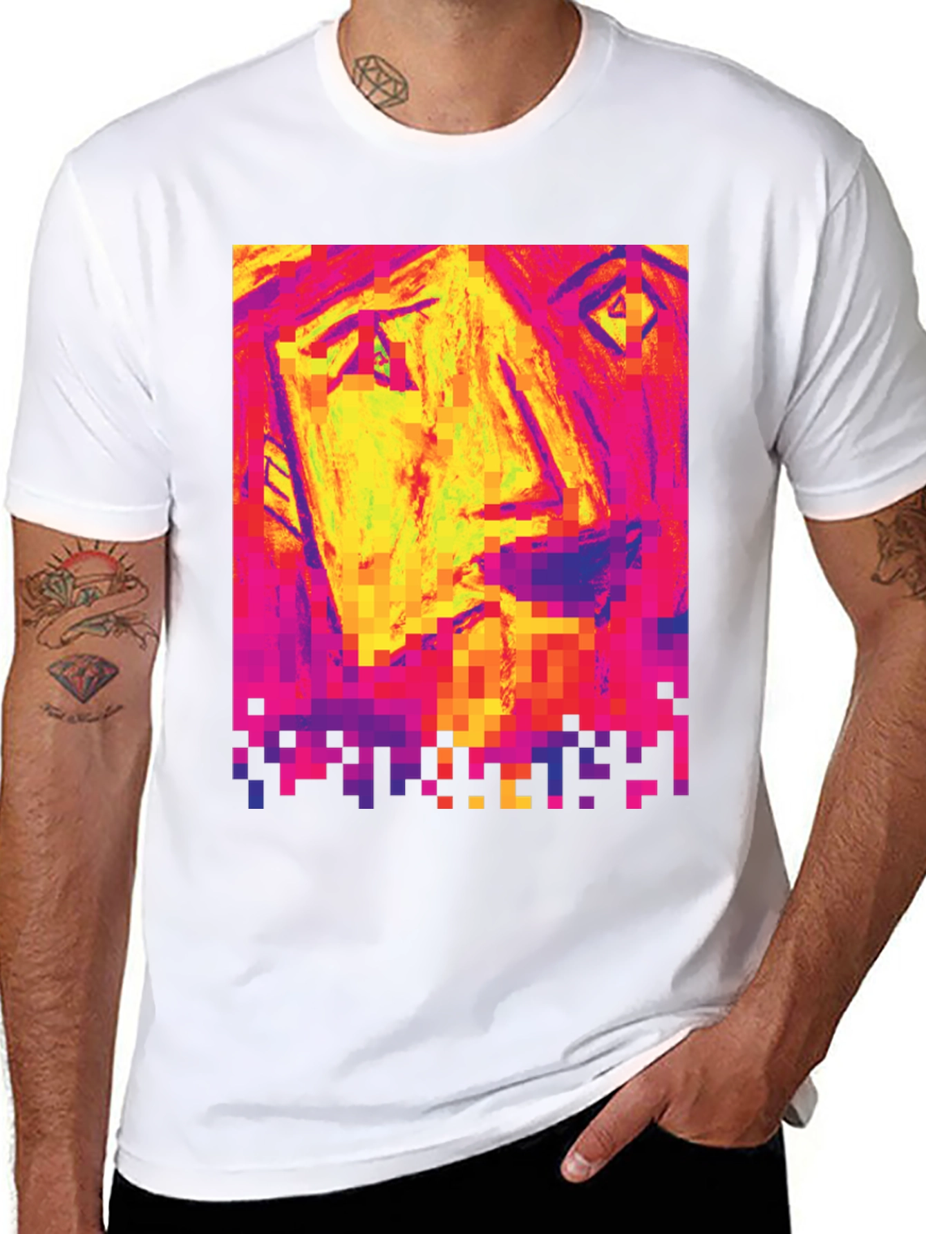 Pixelated Face Graphic Black T-Shirt
