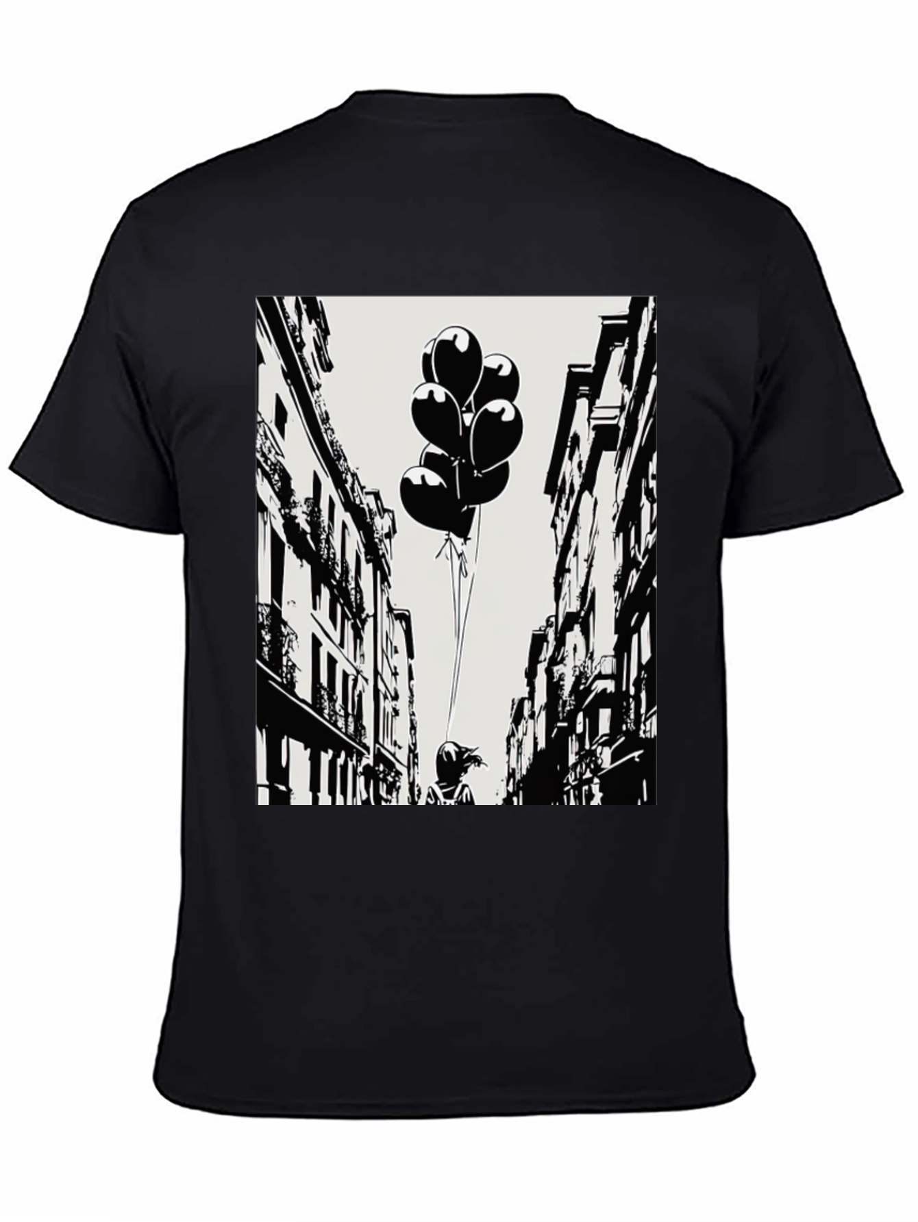 Whimsical Cityscape Tee - Balloon Girl Graphic T-Shirt