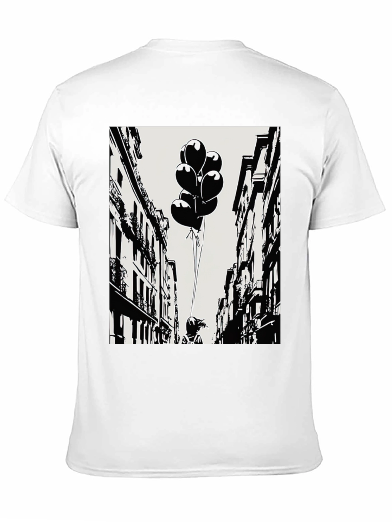 Whimsical Cityscape Tee - Balloon Girl Graphic T-Shirt