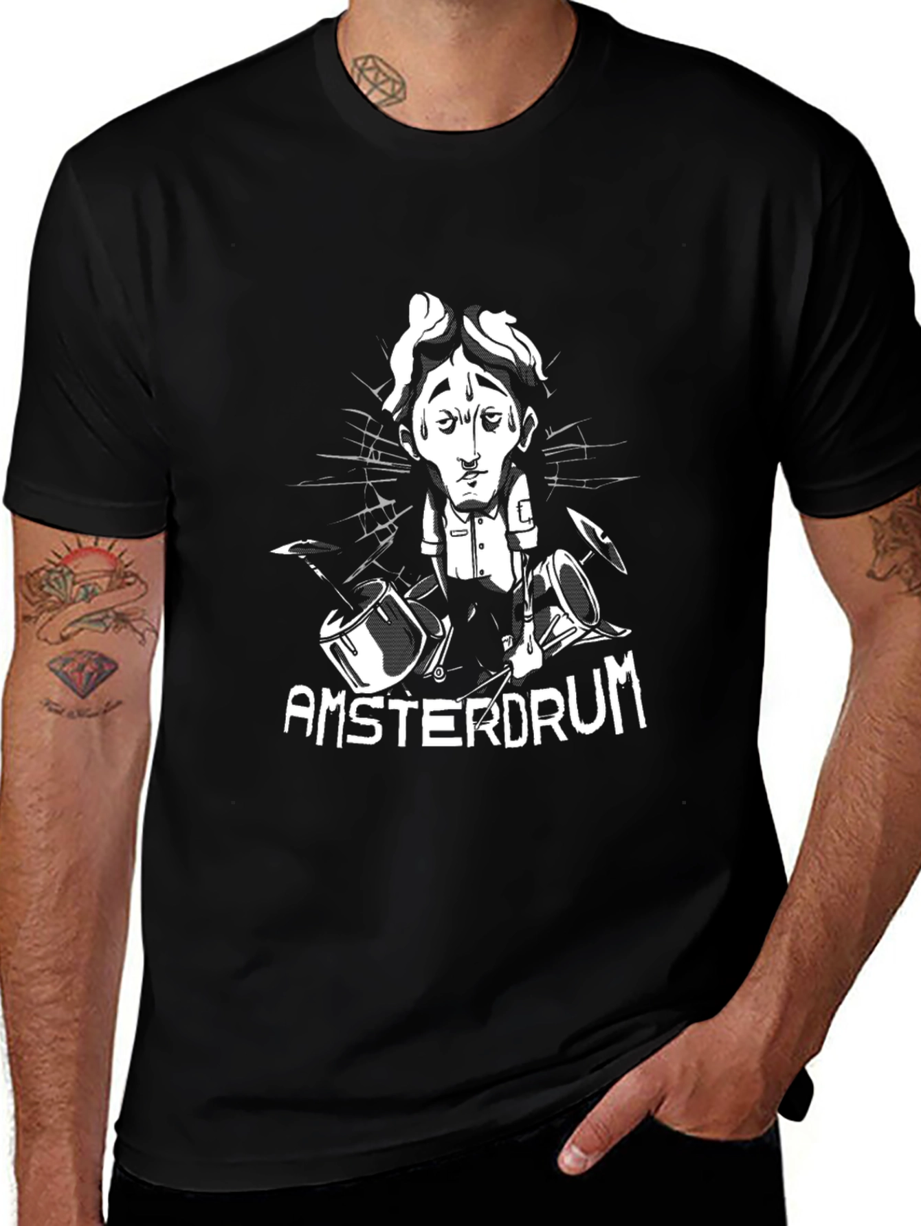 Amsterdrum Graphic Tee - Unique Drummer Design T-Shirt