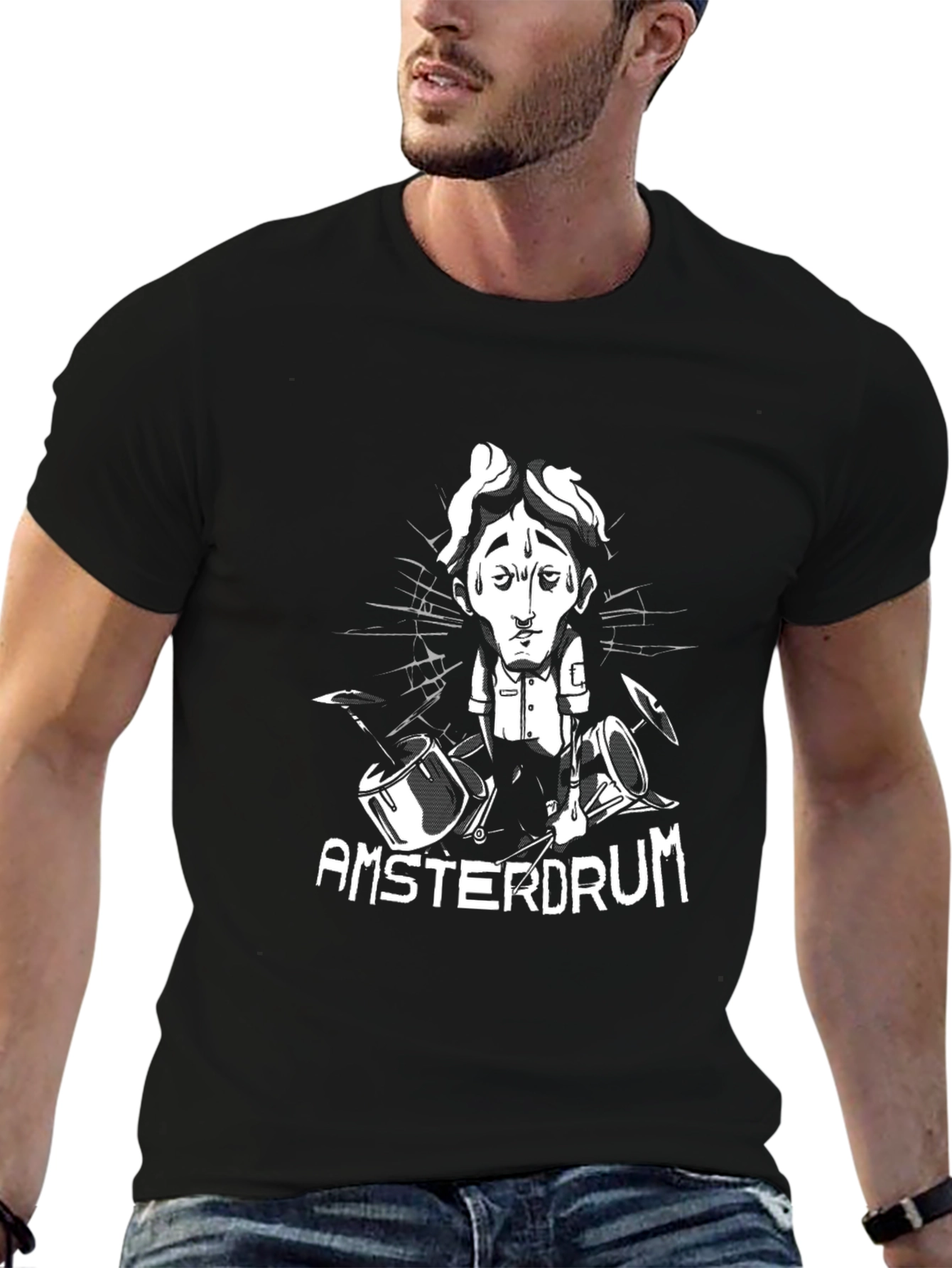 Amsterdrum Graphic Tee - Unique Drummer Design T-Shirt