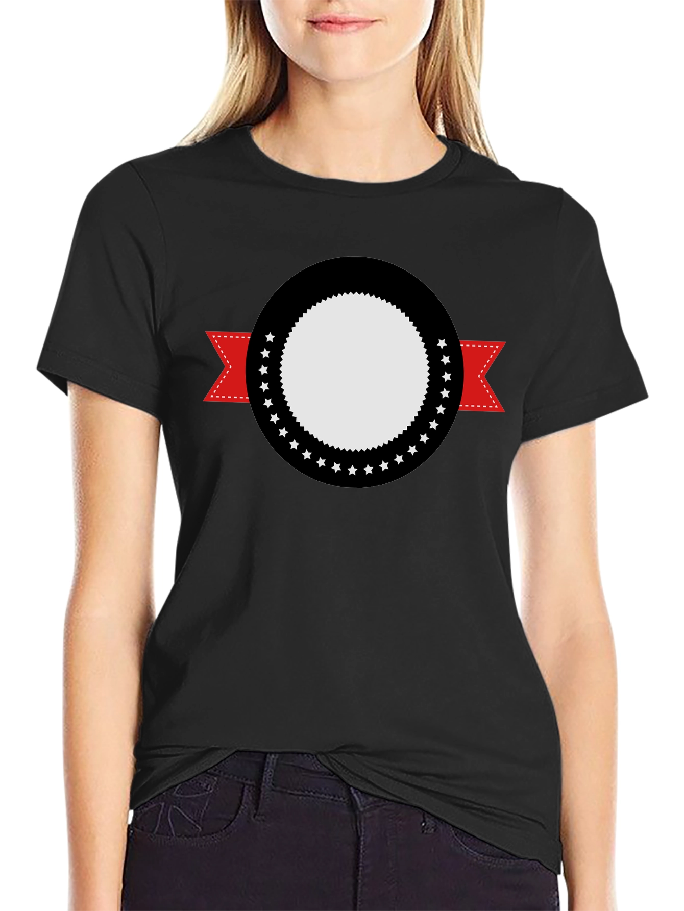 Modern Black Tee with Graphic Emblem Design