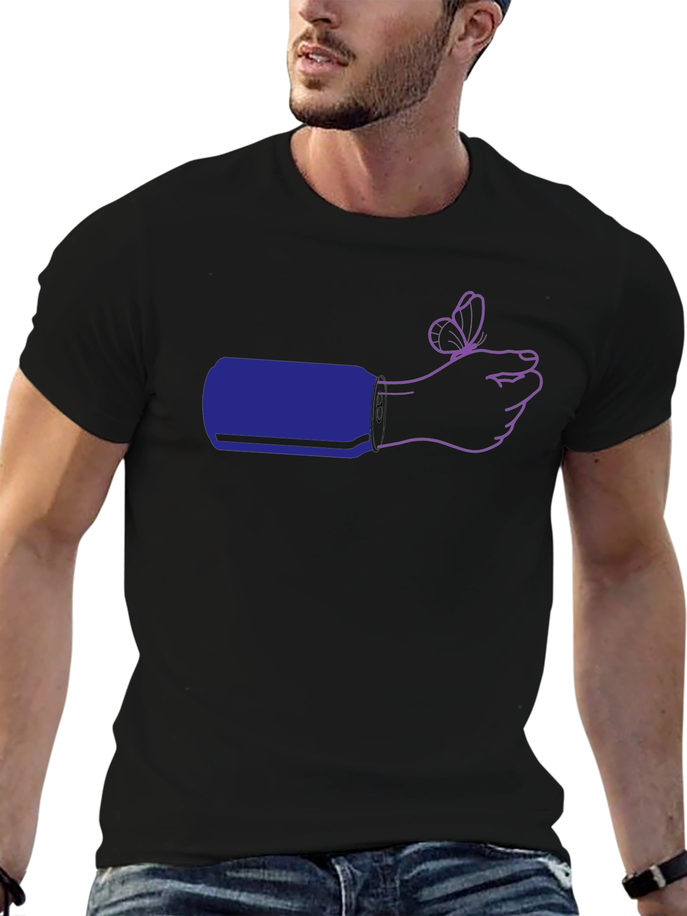 Butterfly on Hand Graphic Tee - Black