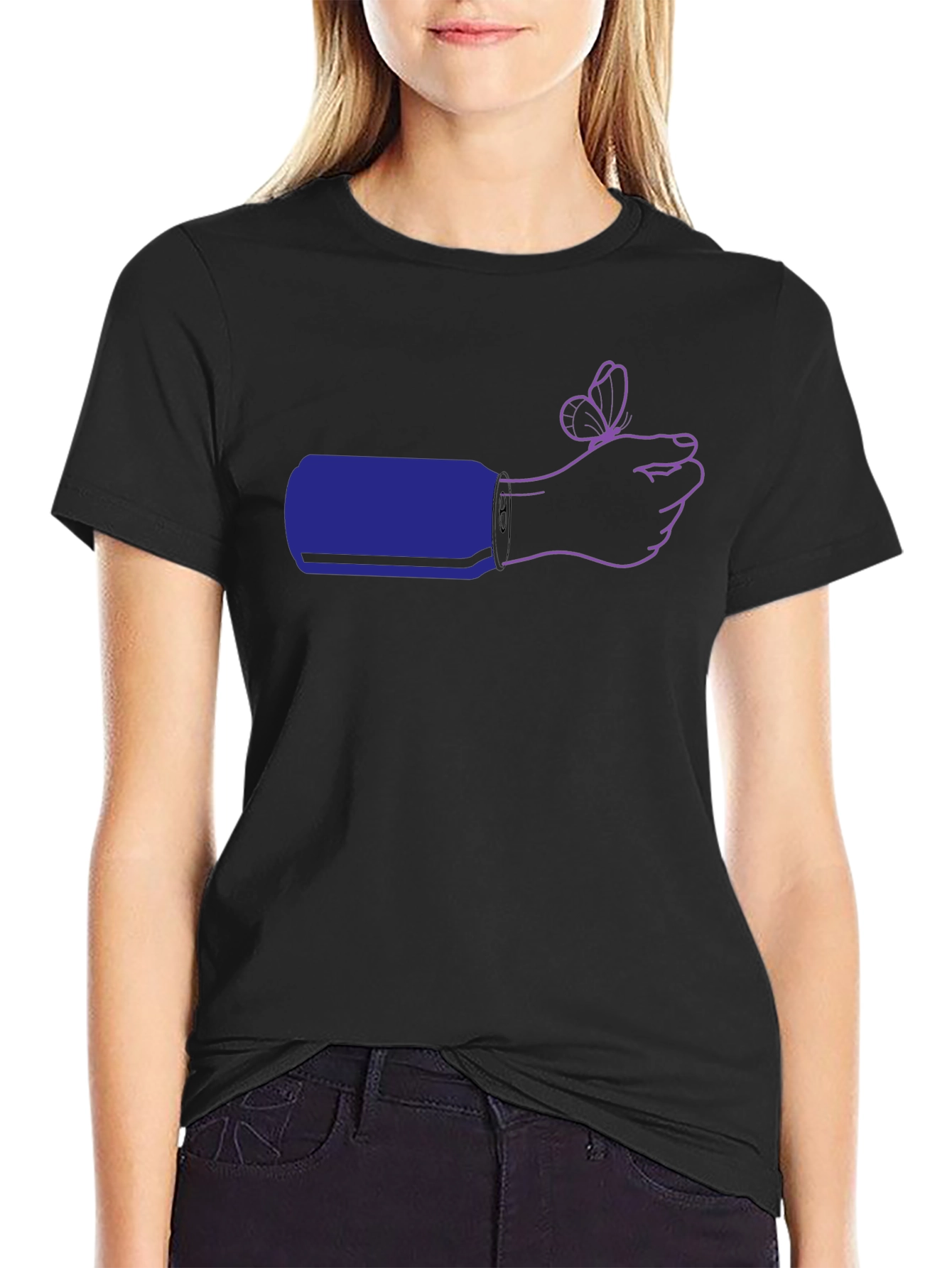 Butterfly on Hand Graphic Tee - Black