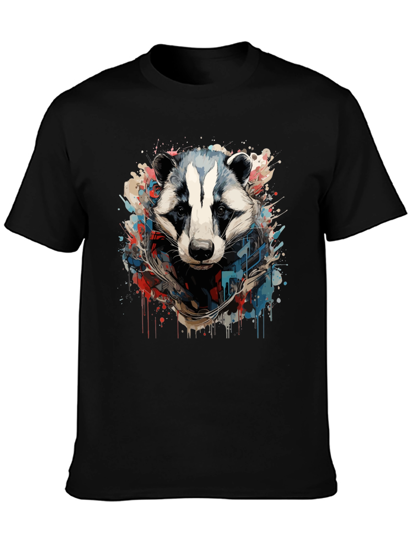 Mens Black Graphic Tee - Raccoon Art