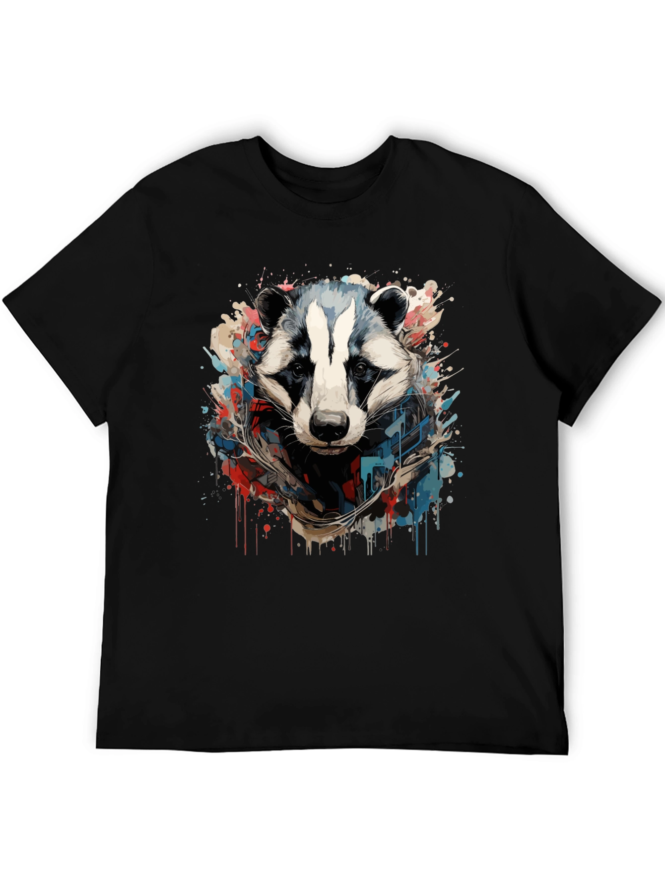 Mens Black Graphic Tee - Raccoon Art