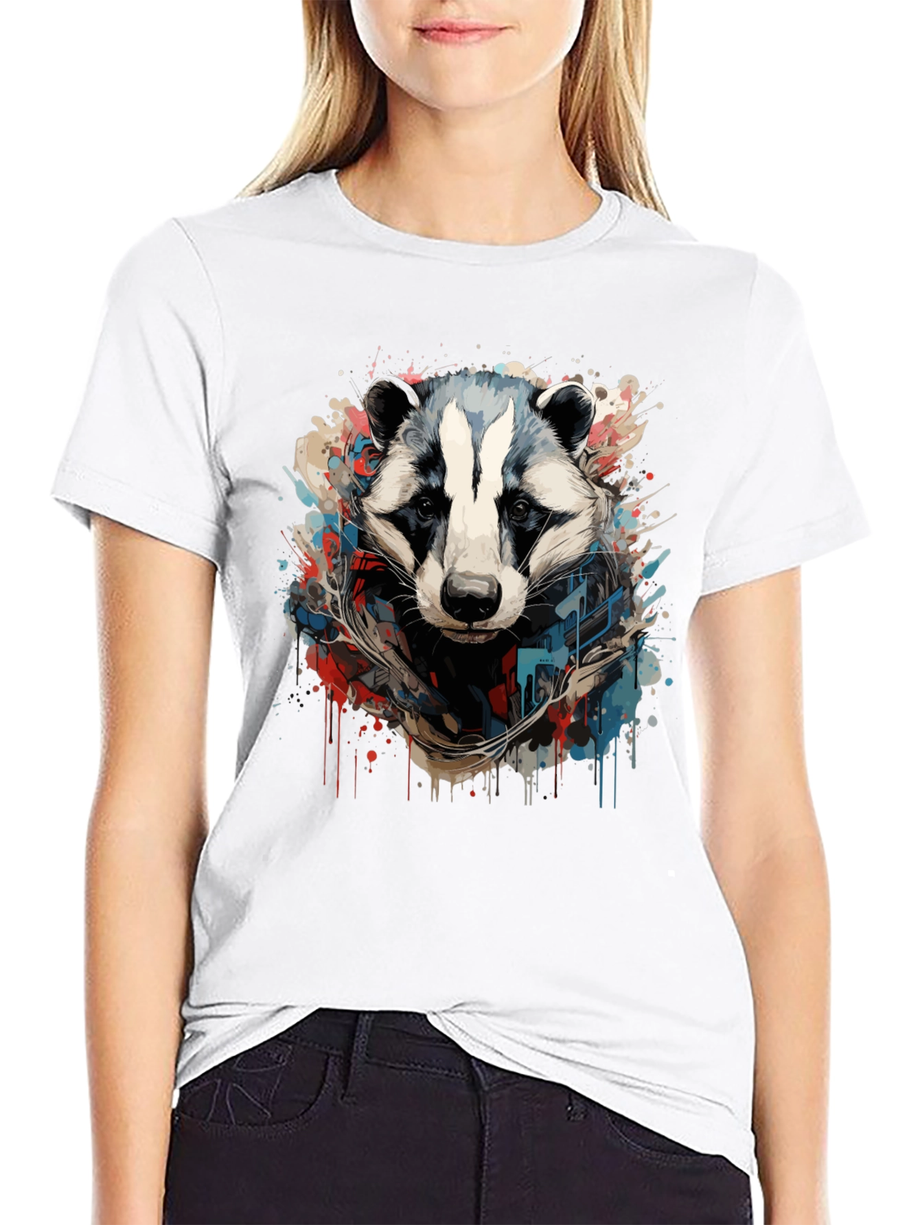 Mens Black Graphic Tee - Raccoon Art