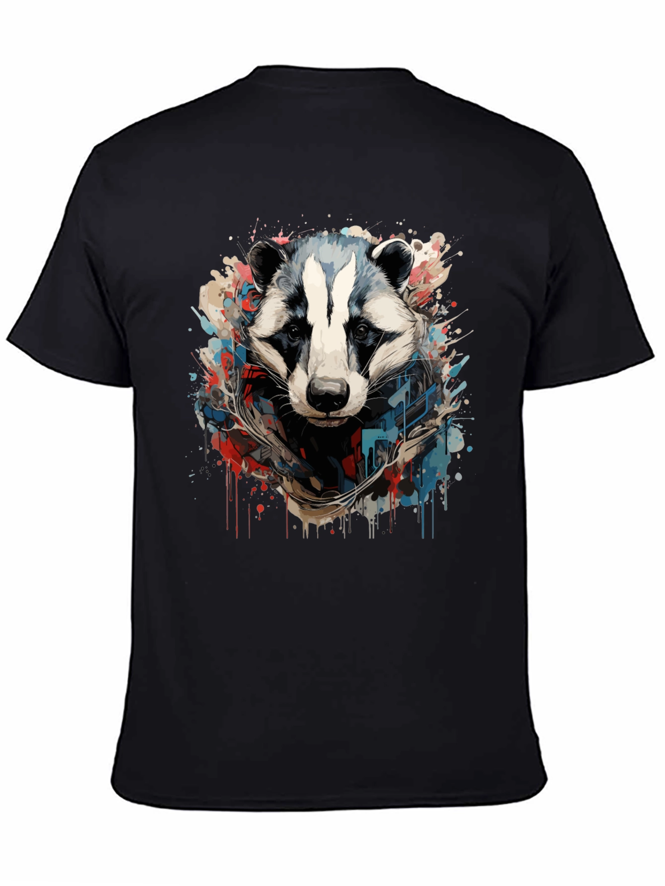 Mens Black Graphic Tee - Raccoon Art