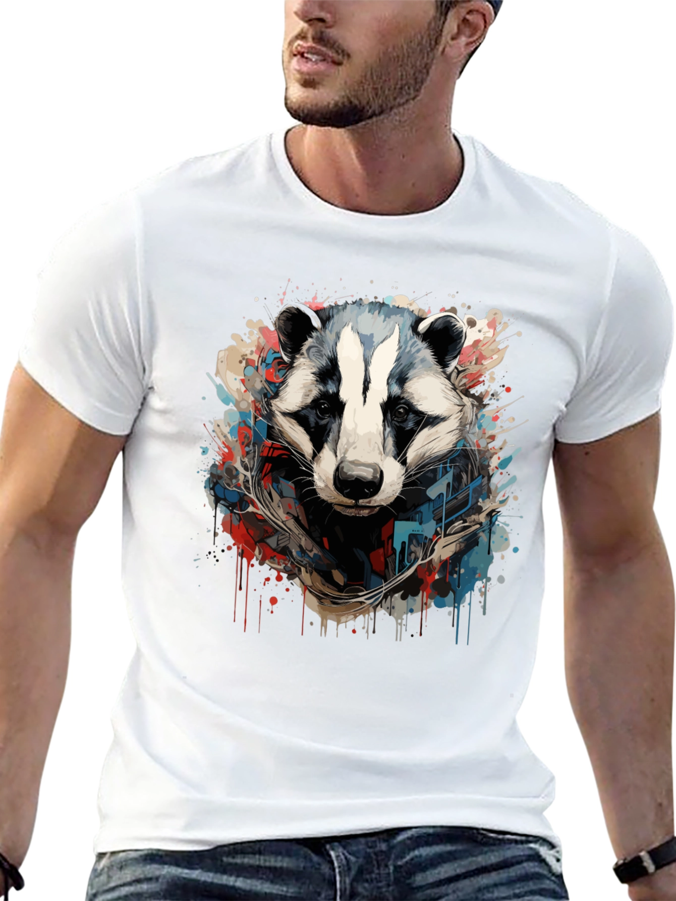 Mens Black Graphic Tee - Raccoon Art