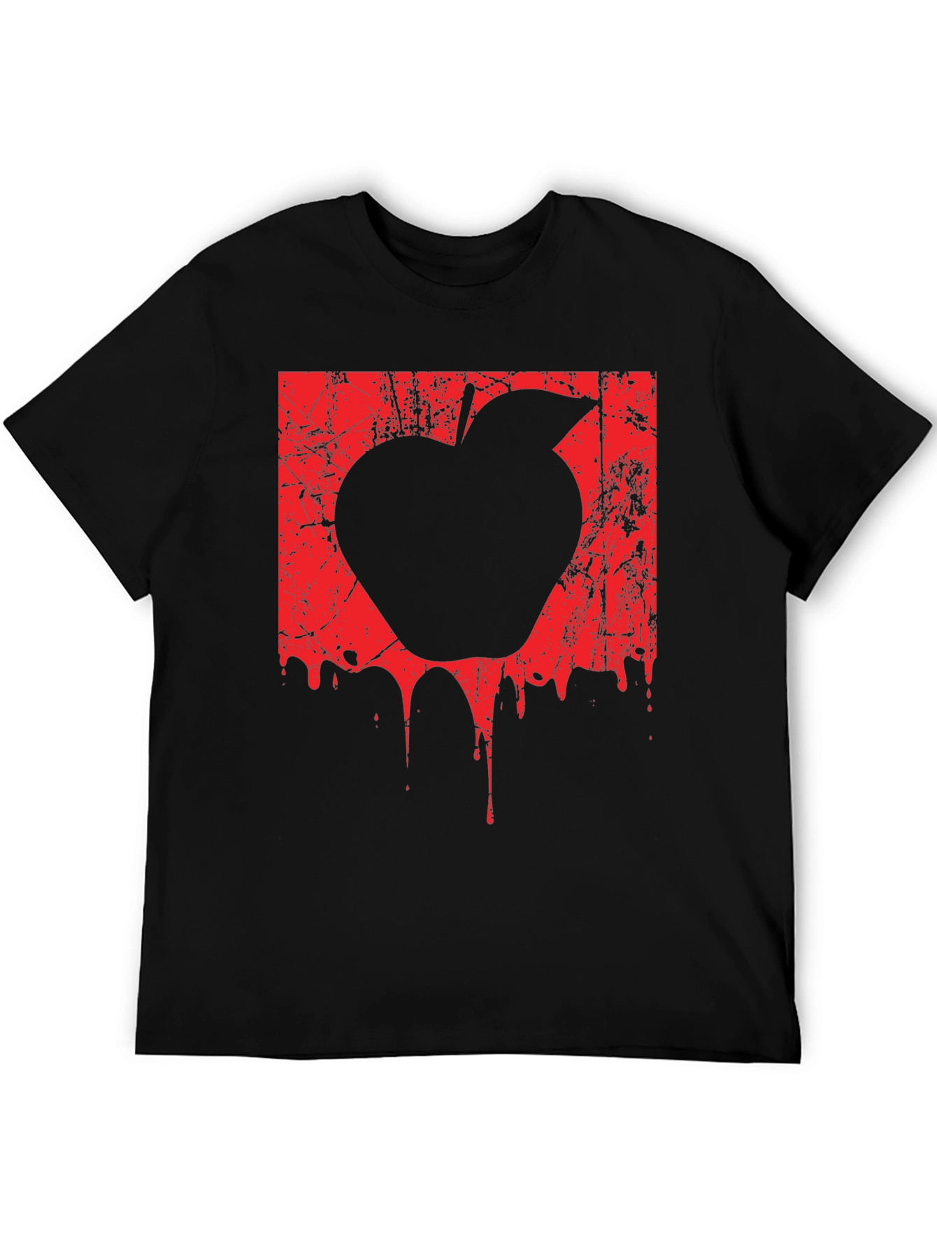 Mens Black T-Shirt with Red Apple Graphic