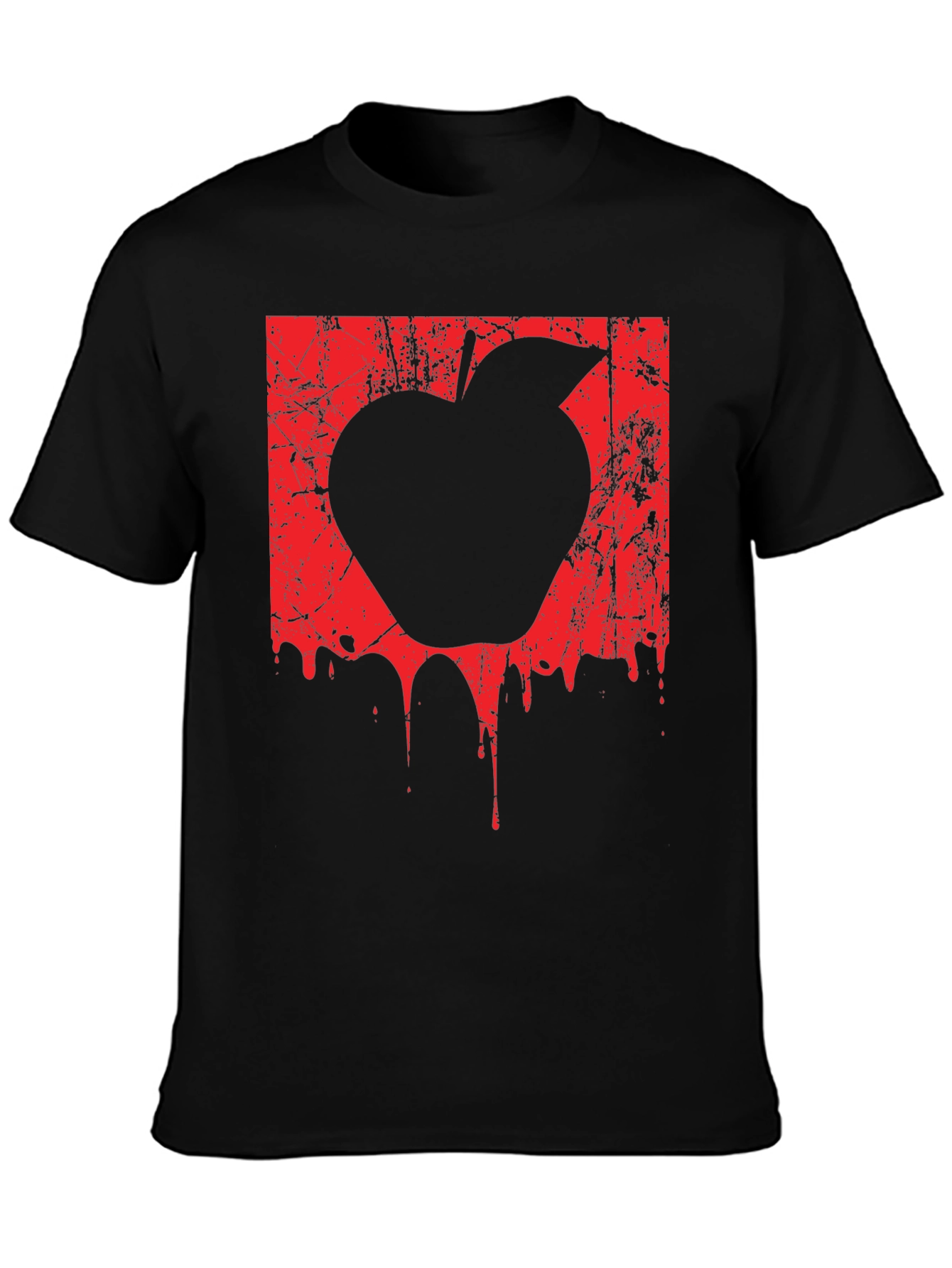 Mens Black T-Shirt with Red Apple Graphic