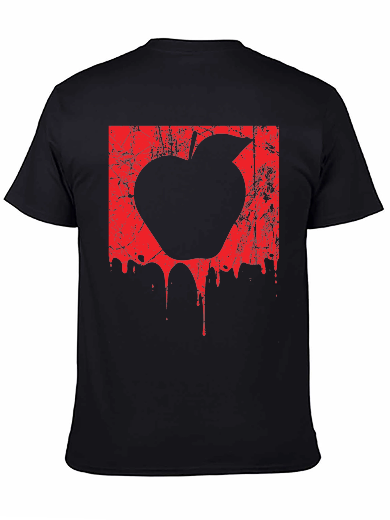 Mens Black T-Shirt with Red Apple Graphic