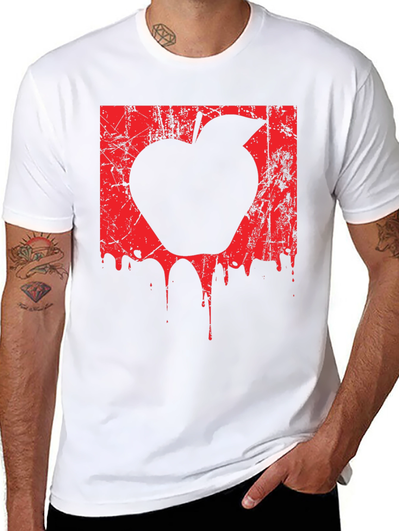 Mens Black T-Shirt with Red Apple Graphic