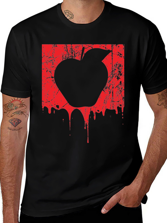 Mens Black T-Shirt with Red Apple Graphic