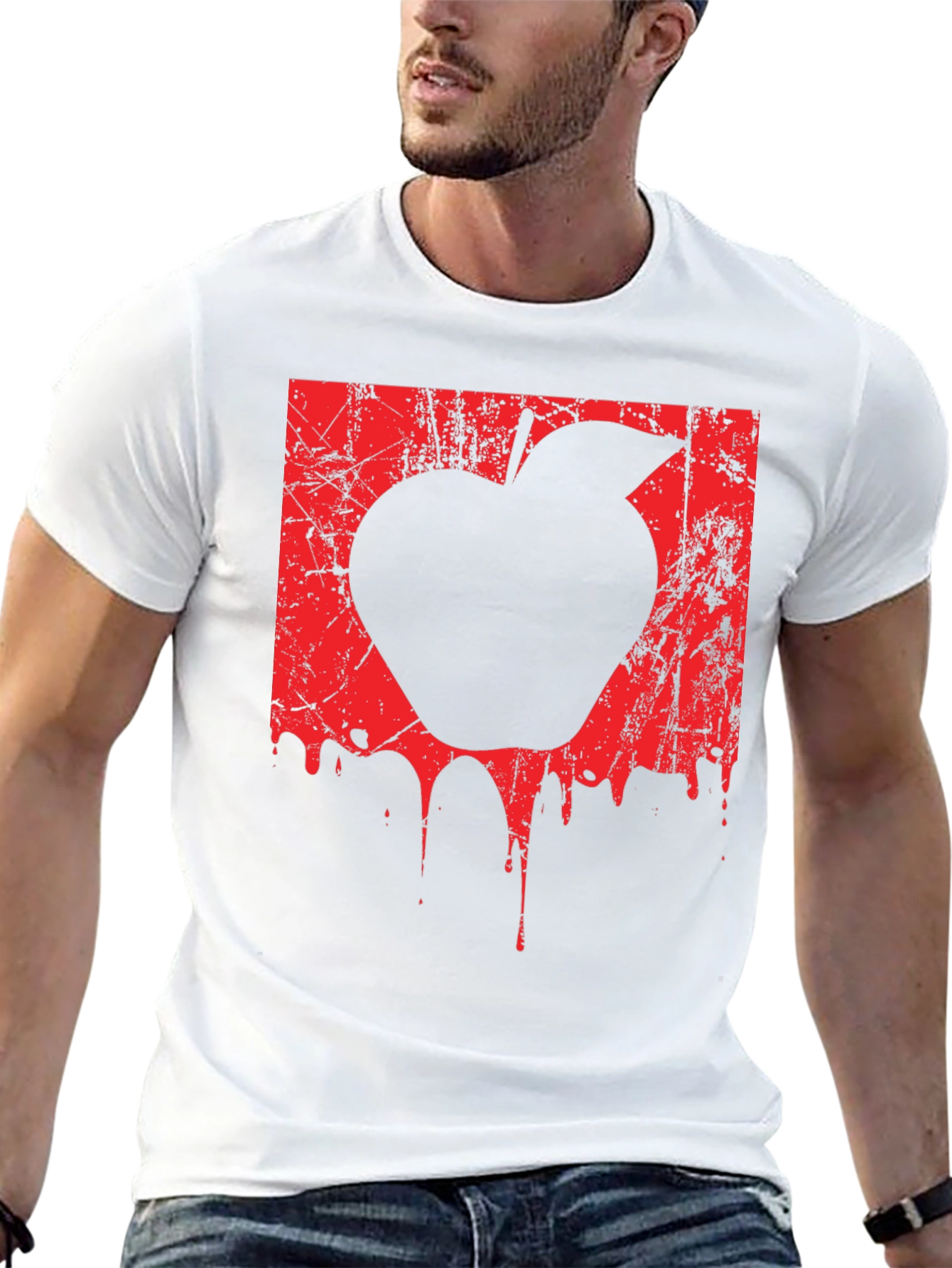 Mens Black T-Shirt with Red Apple Graphic