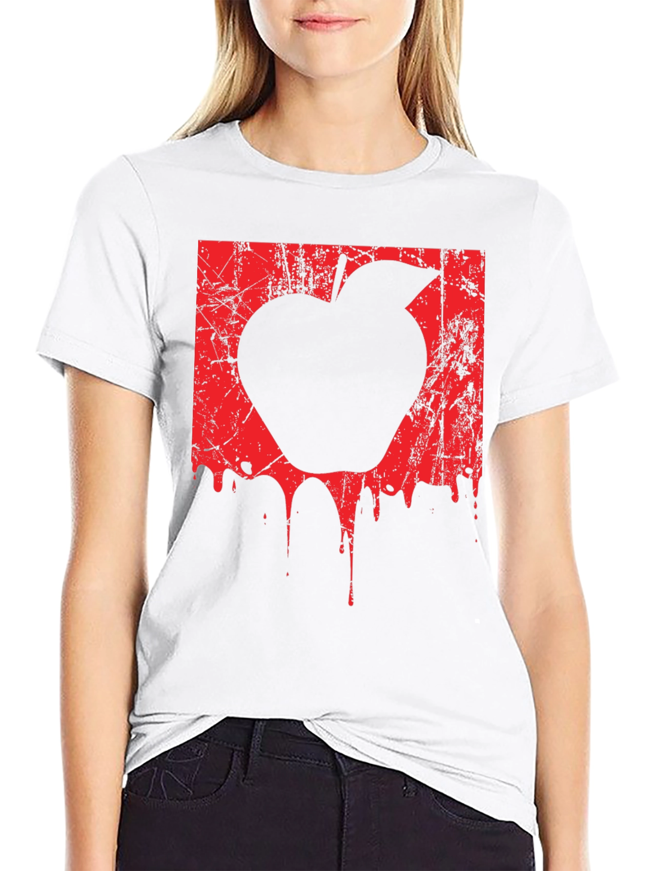 Mens Black T-Shirt with Red Apple Graphic