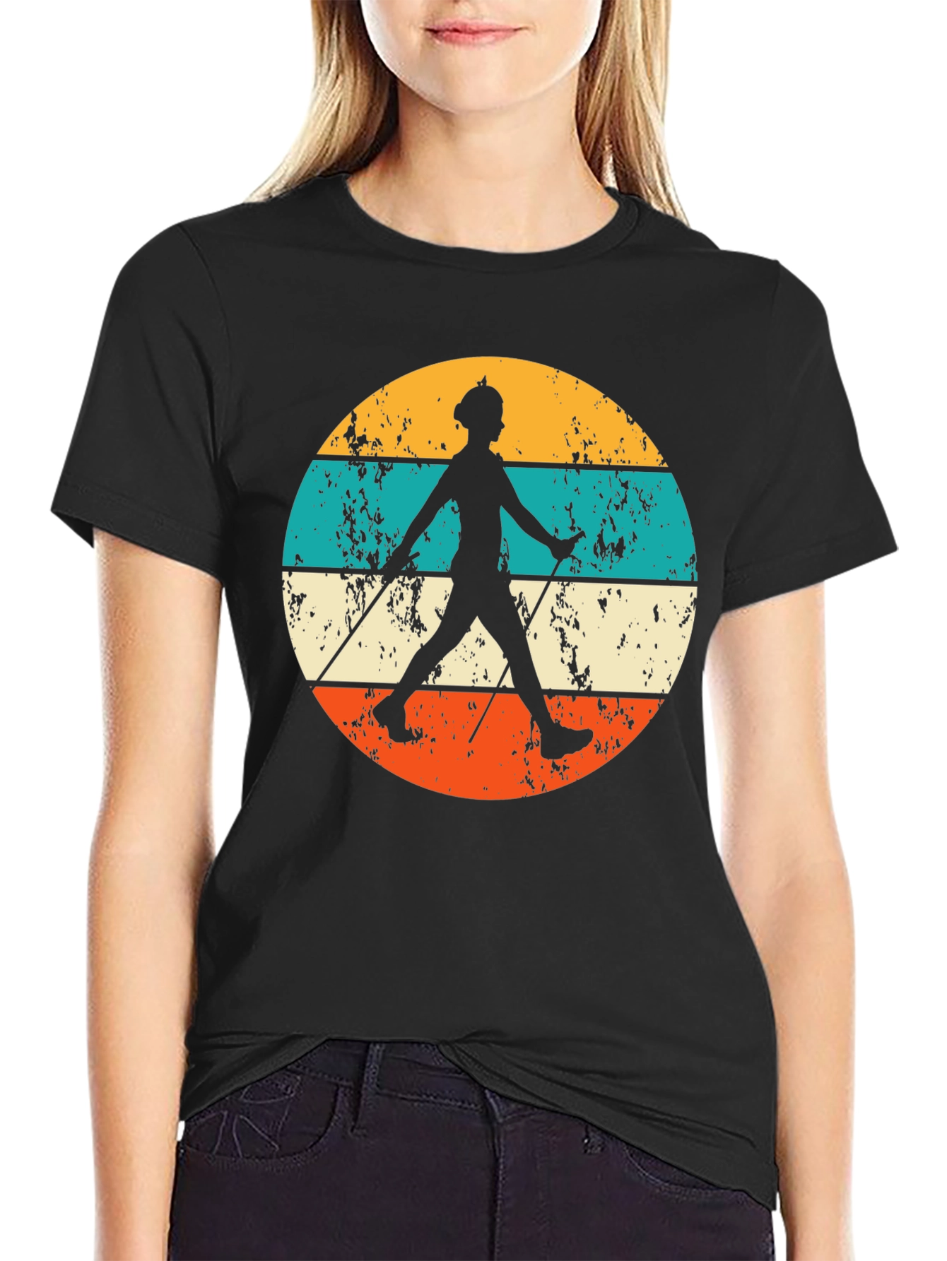 Retro Nordic Walking Silhouette T-Shirt