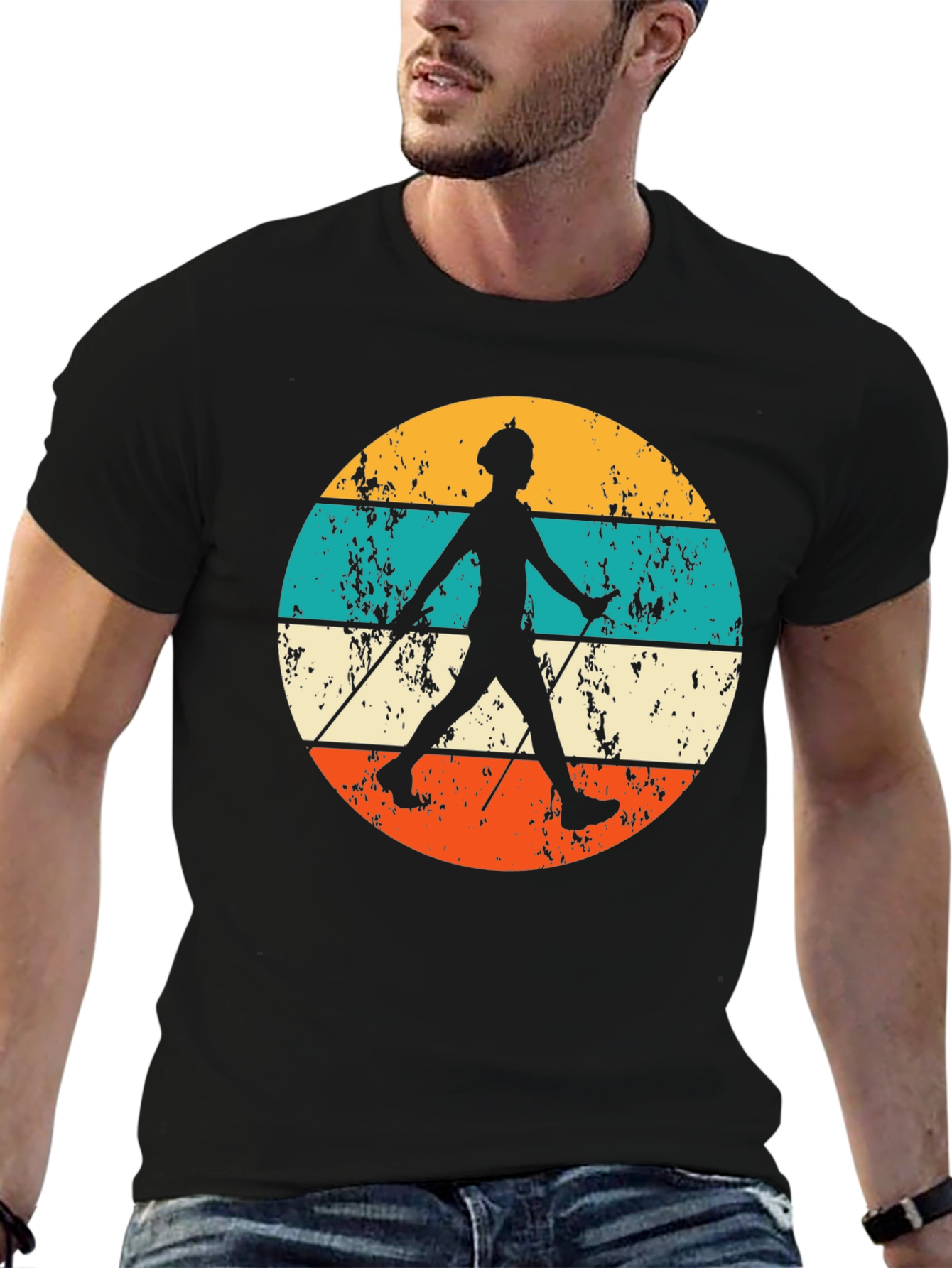 Retro Nordic Walking Silhouette T-Shirt