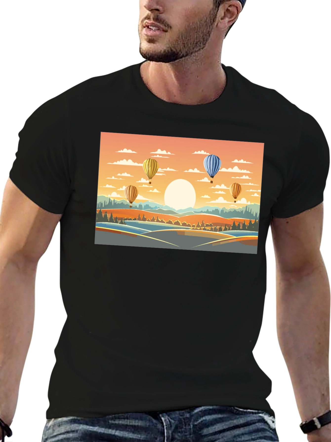 Hot Air Balloon Landscape Graphic Tee