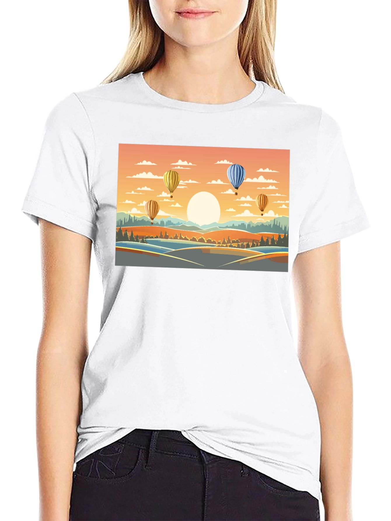 Hot Air Balloon Landscape Graphic Tee